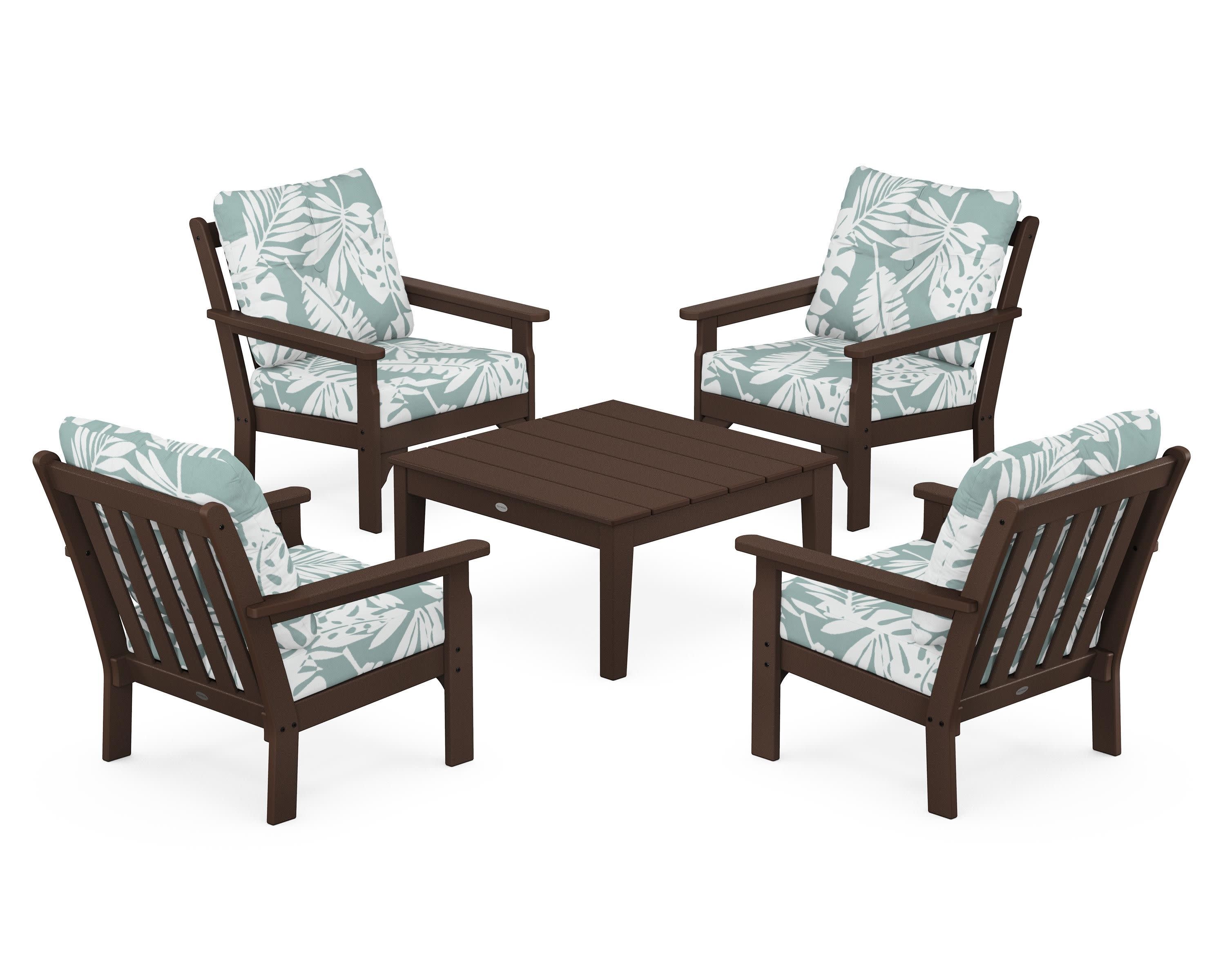 Vineyard 5-Piece Deep Seating Conversation Set in Mahogany / Leaf Glacier Spa
