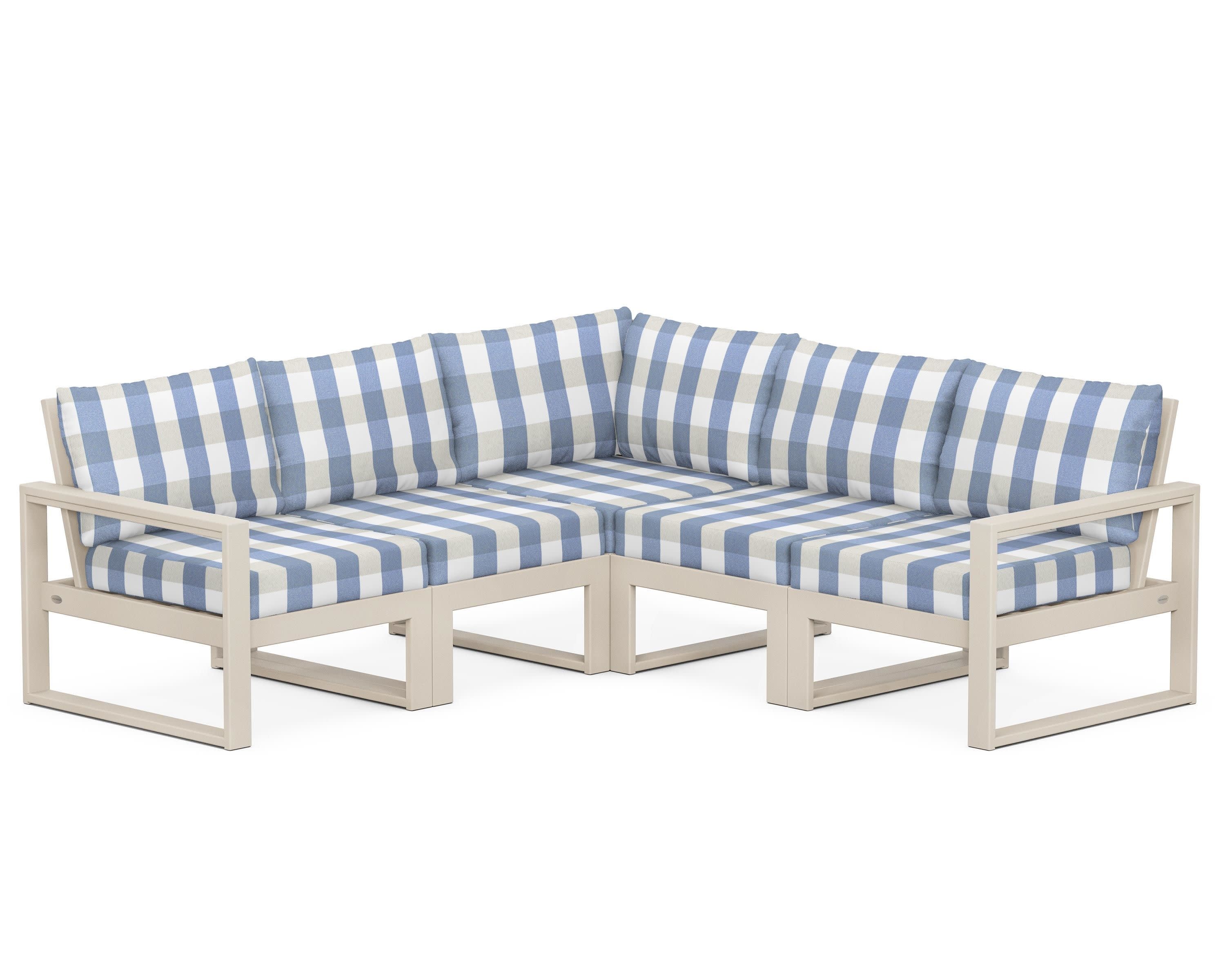 EDGE 5-Piece Modular Deep Seating Set in Sand / Buffalo Plaid Sky Blue