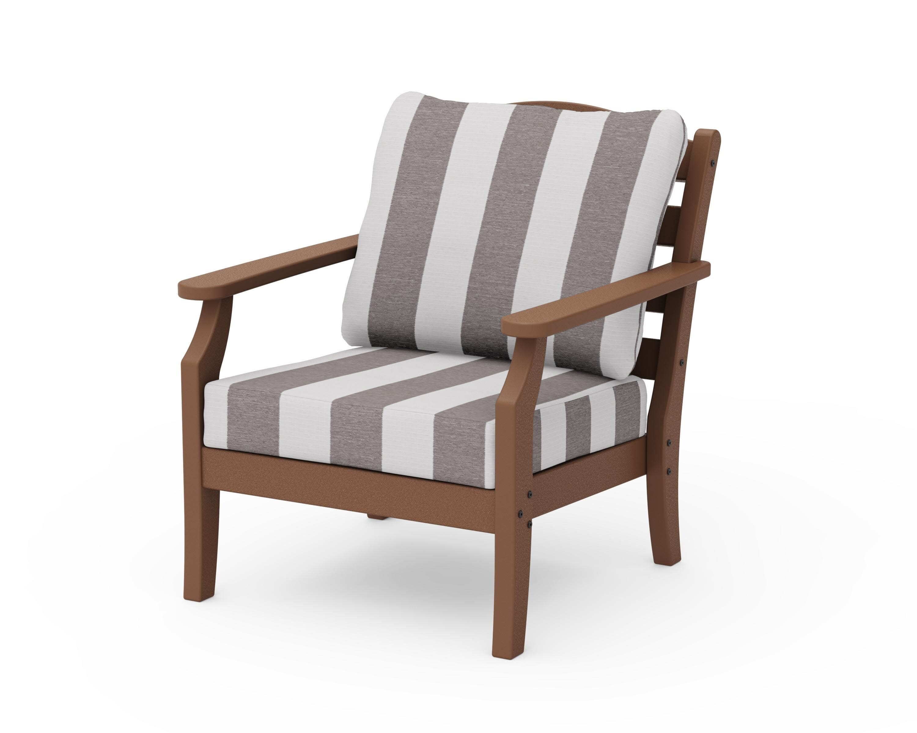 Savannah Deep Seating Chair in Teak / Cabana Stripe Grey Mist