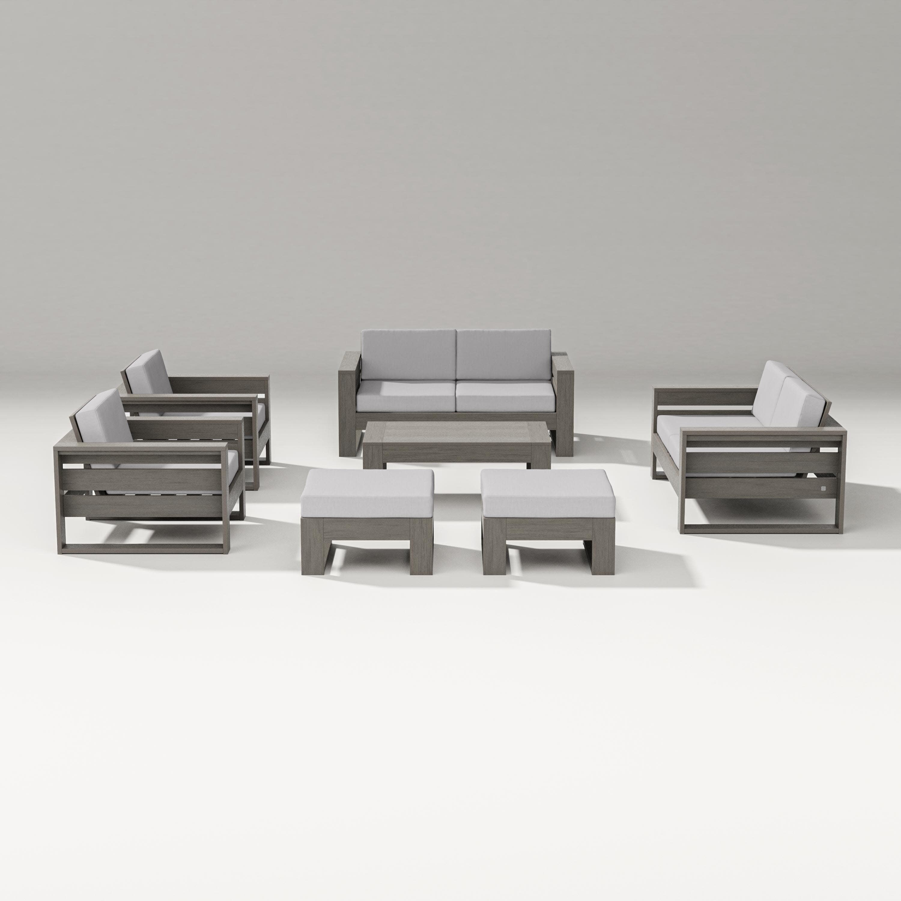 Latitude 7-Piece Lounge Loveseat Set in Driftwood / Granite