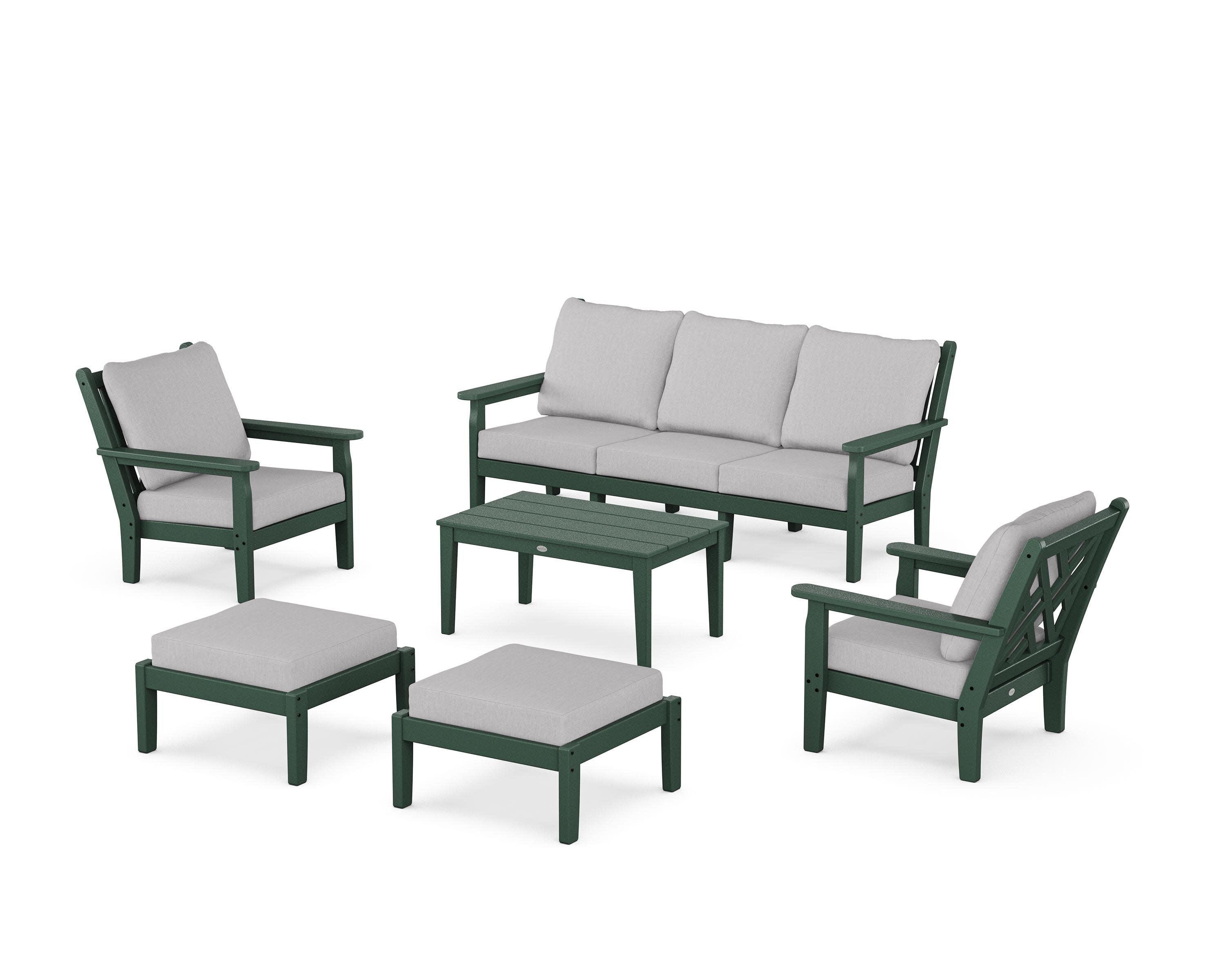 Chippendale 6-Piece Lounge Sofa Set in Green / Granite