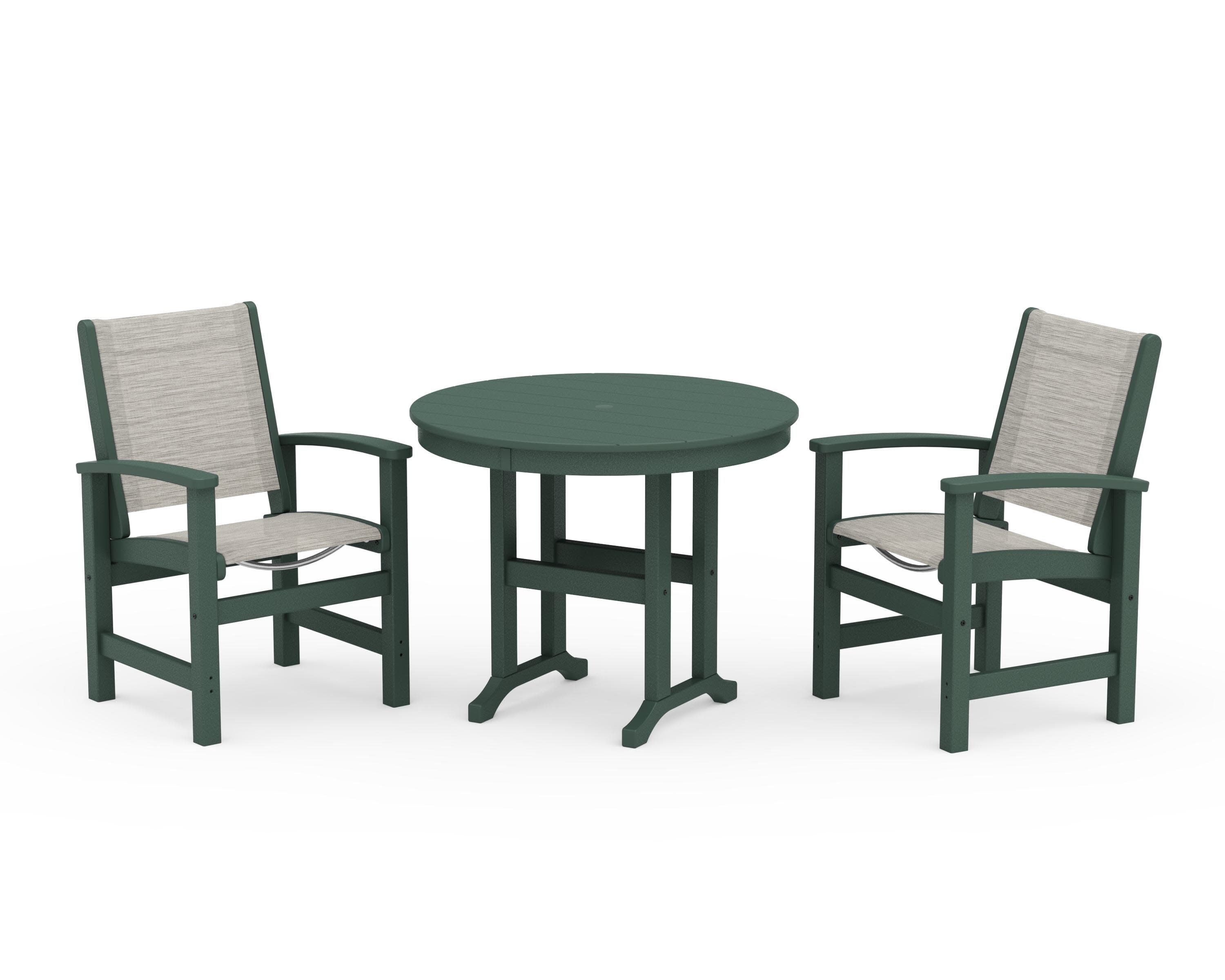 Coastal 3-Piece Round Dining Set in Green / Birch Sling
