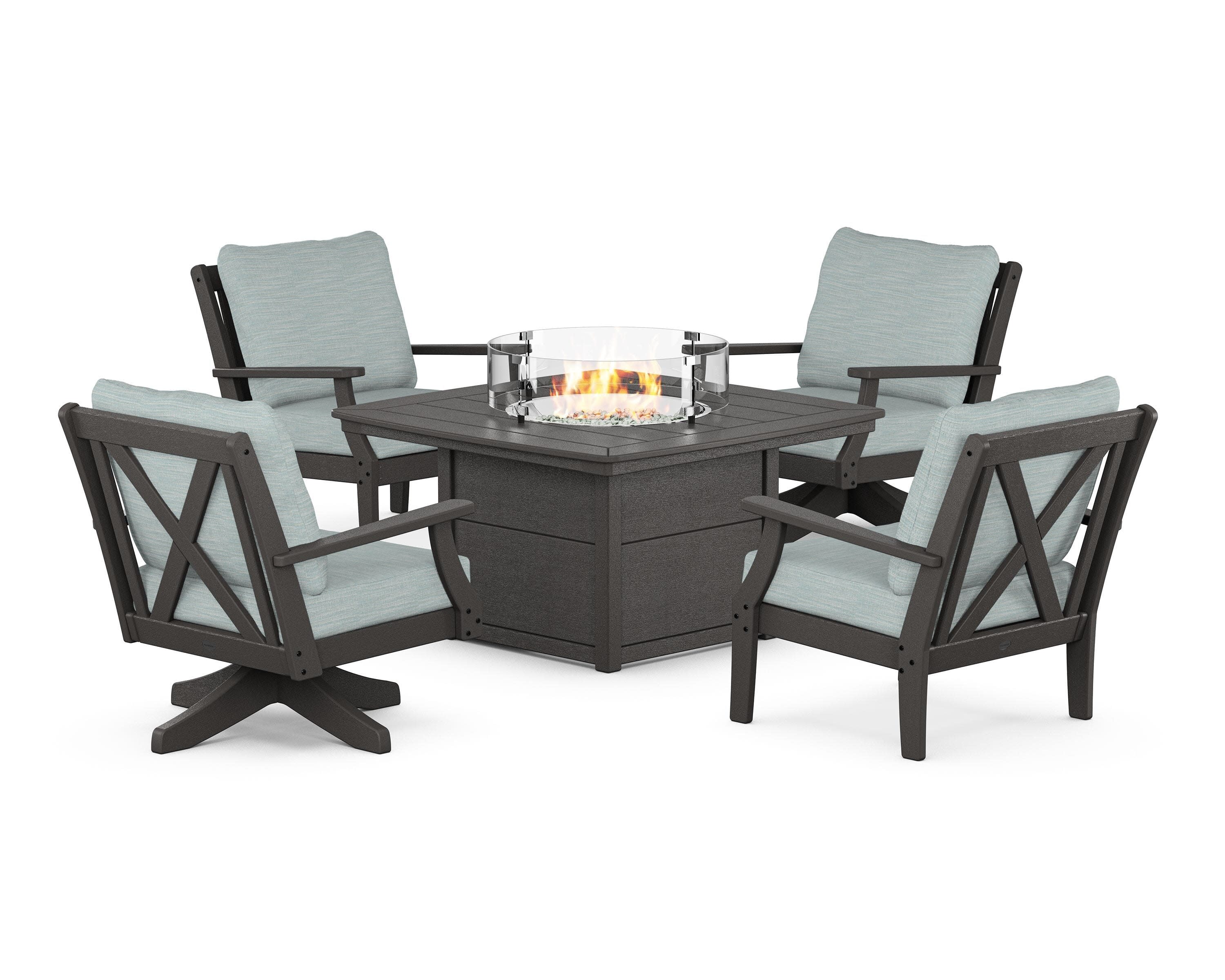 Braxton 5-Piece Deep Seating Set with Fire Table in Vintage Coffee / Soothe Mist