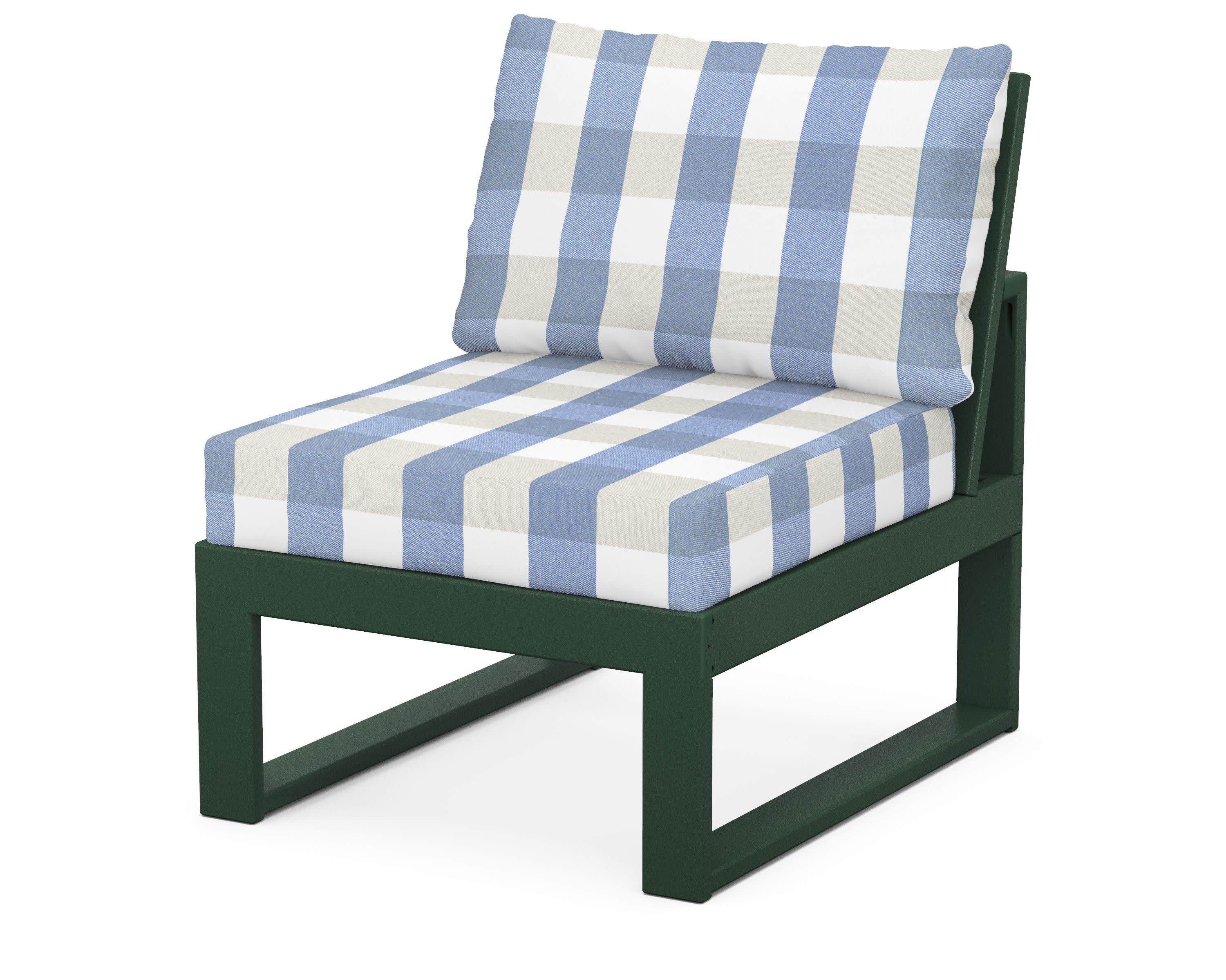 Modular Armless Chair in Green / Buffalo Plaid Sky Blue
