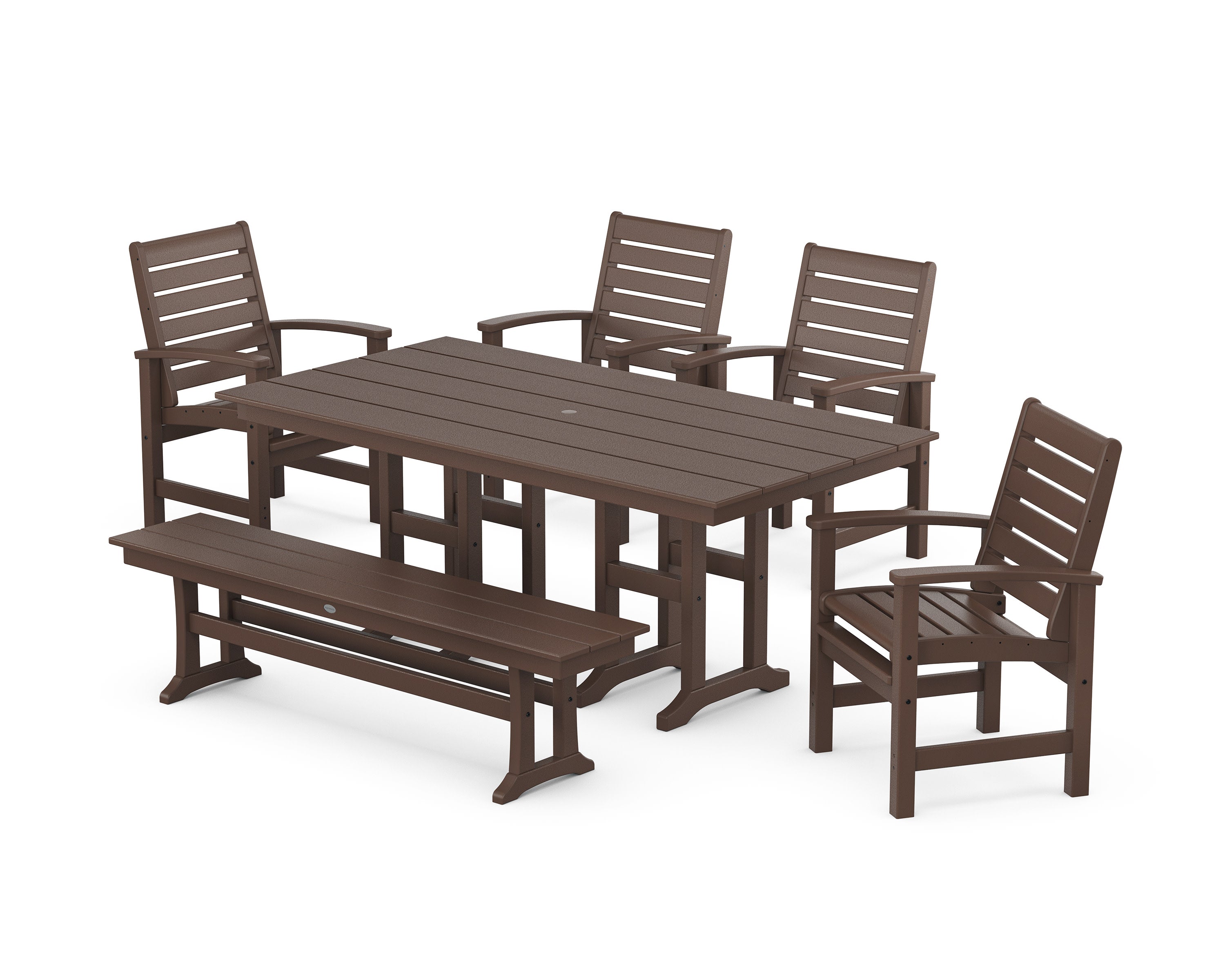Signature 6-Piece Farmhouse Dining Set with Bench in Mahogany