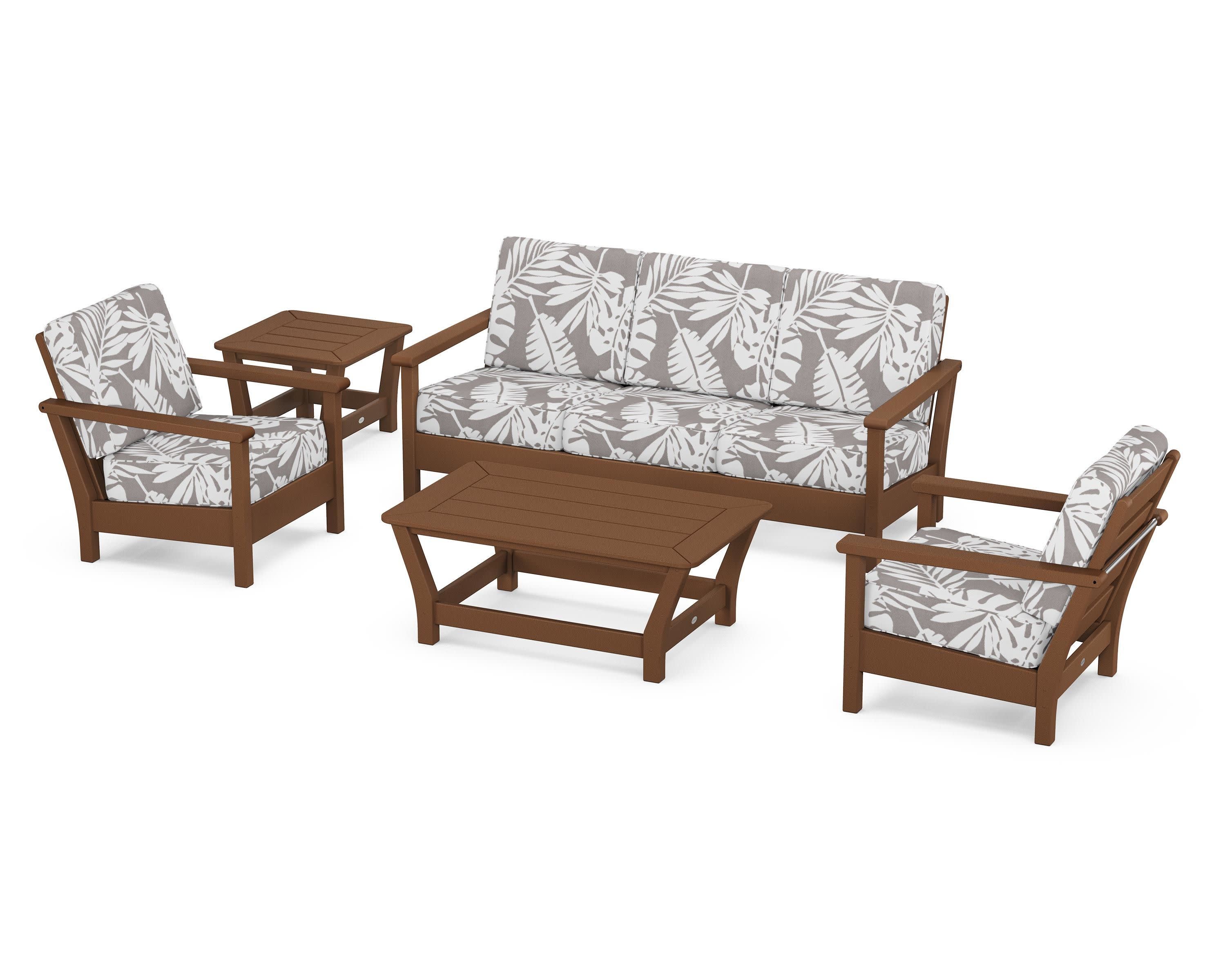 Harbour 5-Piece Deep Seating Set in Teak / Leaf Grey Mist
