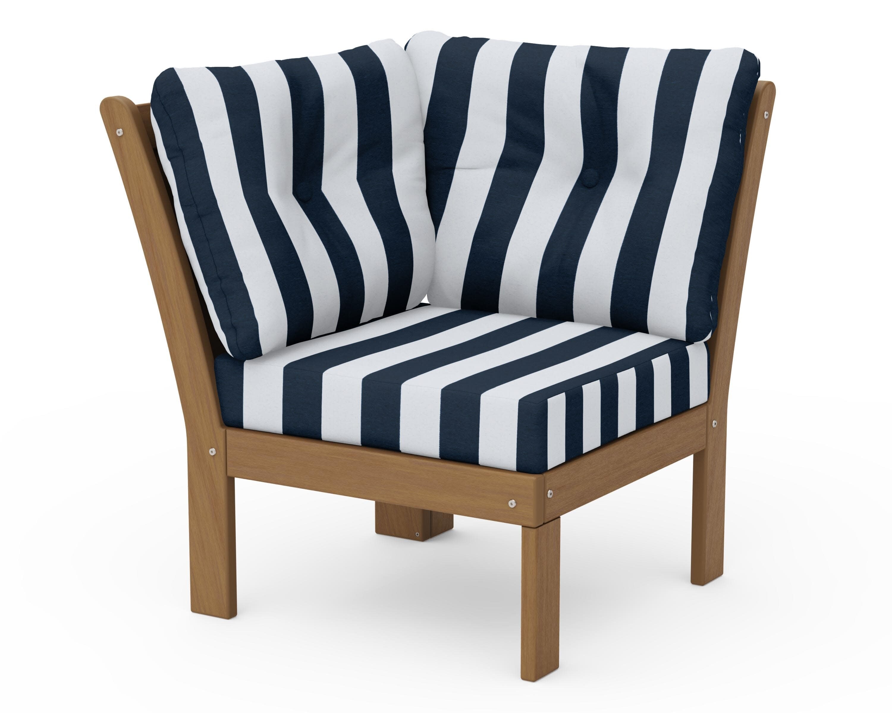Vineyard Modular Corner Chair in Natural / Cabana Stripe Marine Indigo