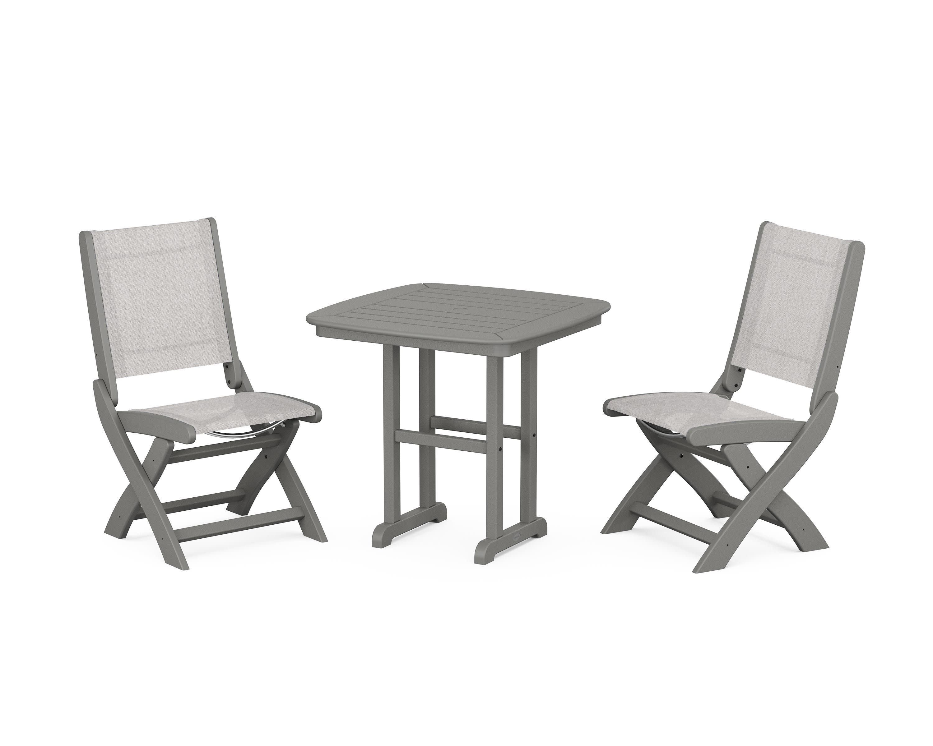 Coastal Folding Side Chair 3-Piece Dining Set in Slate Grey / Parchment Sling