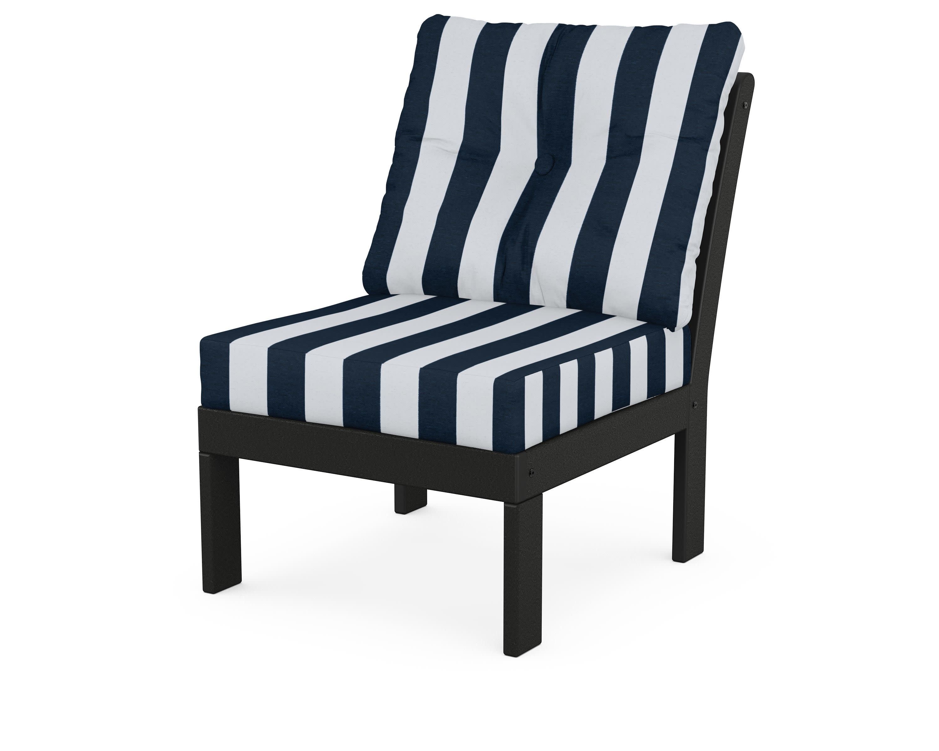 Vineyard Modular Armless Chair in Black / Cabana Stripe Marine Indigo