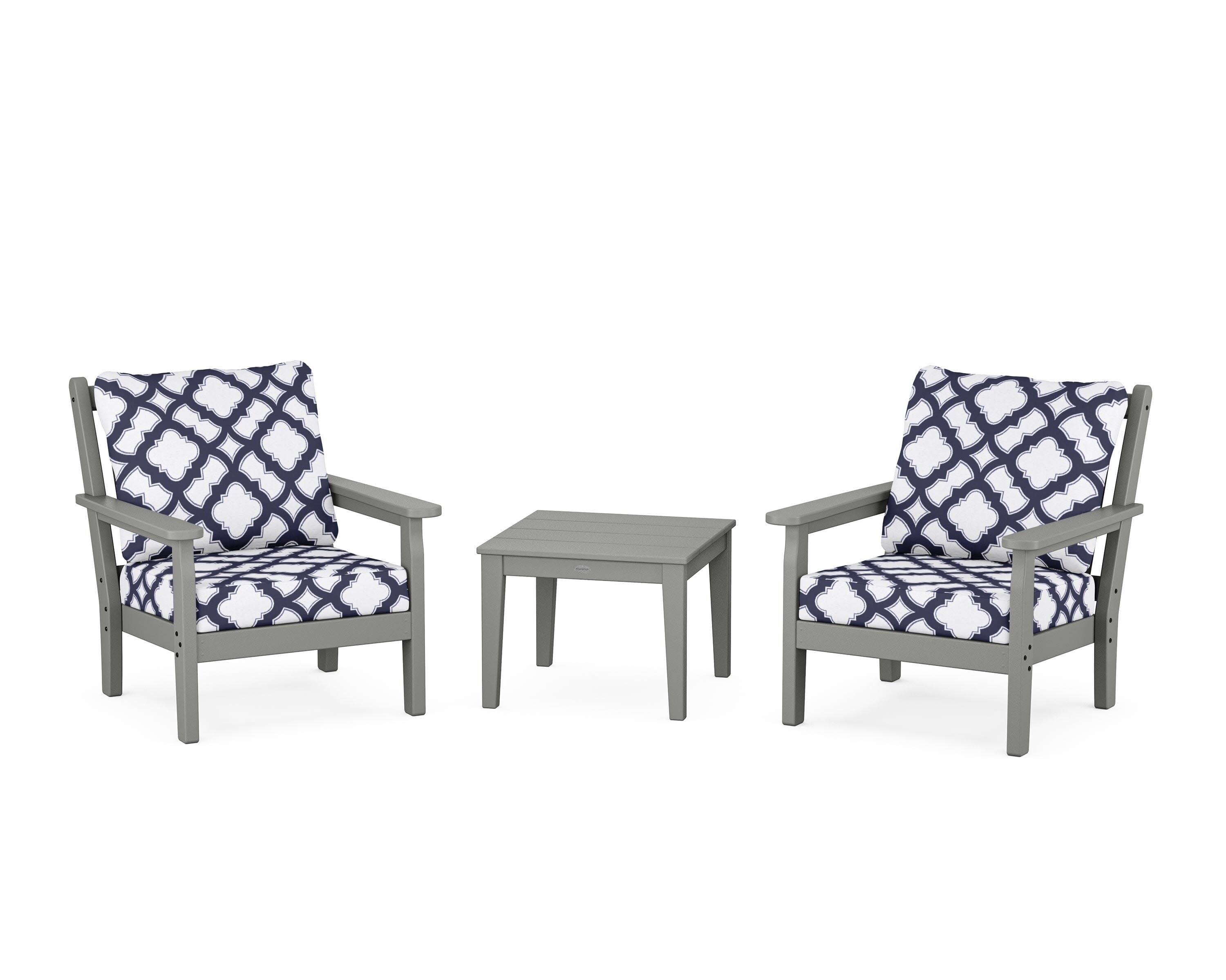 Chippendale 3-Piece Deep Seating Set in Slate Grey / Trellis Navy