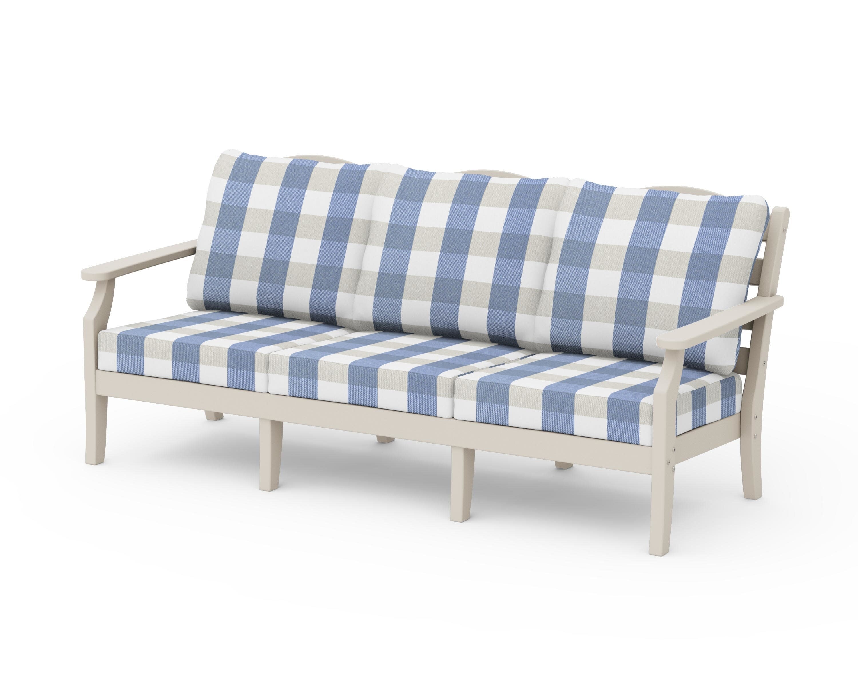 Savannah Deep Seating Sofa in Sand / Buffalo Plaid Sky Blue