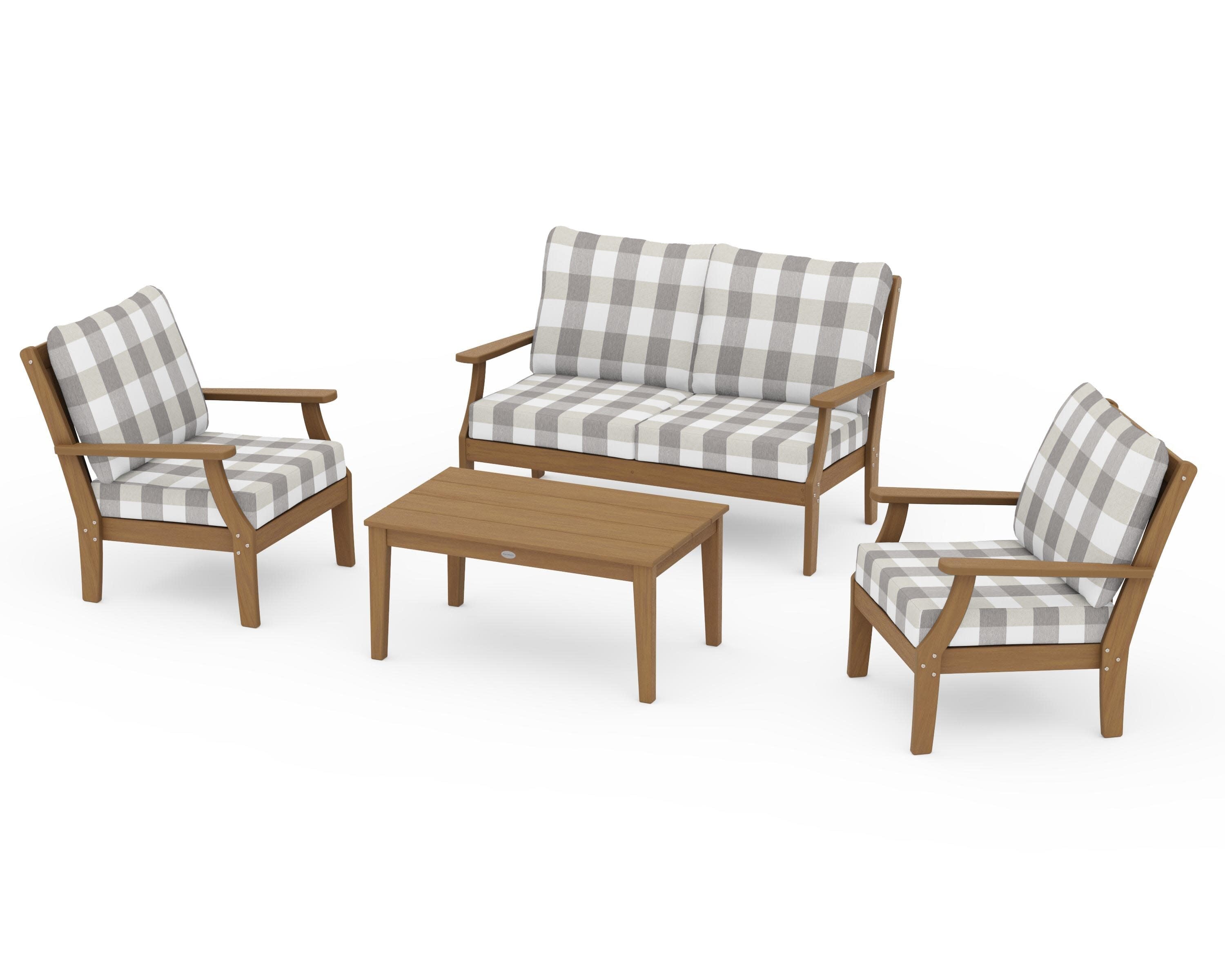 Braxton 4-Piece Deep Seating Chair Set in Natural / Buffalo Plaid Grey Mist