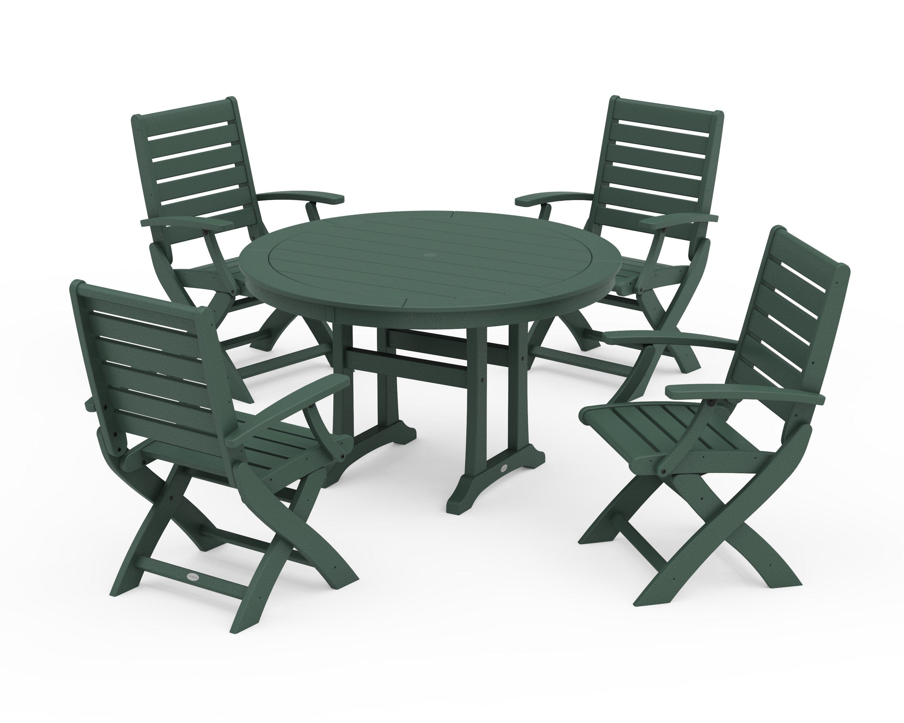 Signature Folding Chair 5-Piece Round Dining Set with Trestle Legs in Green