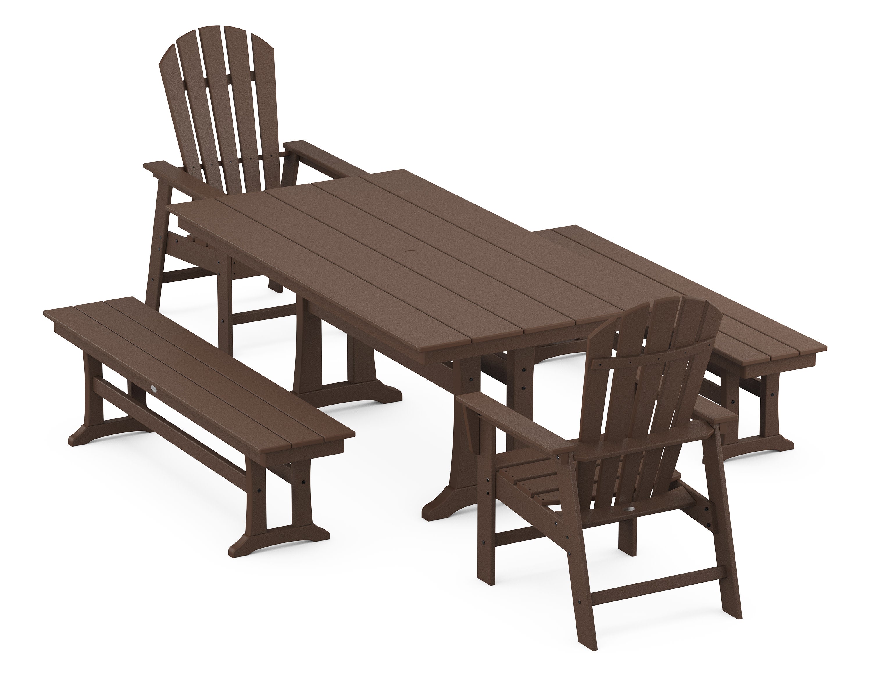 South Beach 5-Piece Farmhouse Dining Set With Trestle Legs in Mahogany