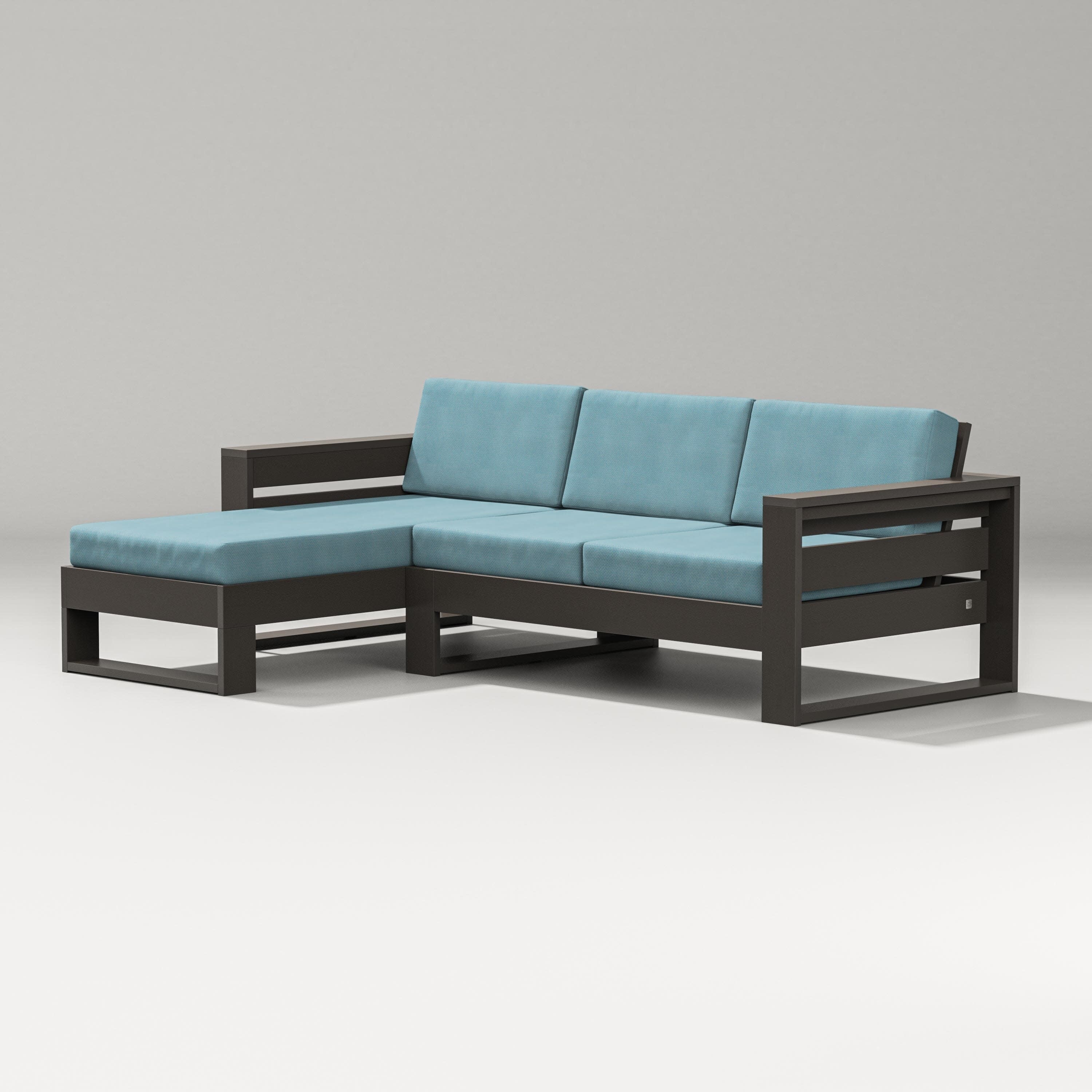 Latitude Left Chaise Sectional in Vintage Coffee / Lattice Sky Blue