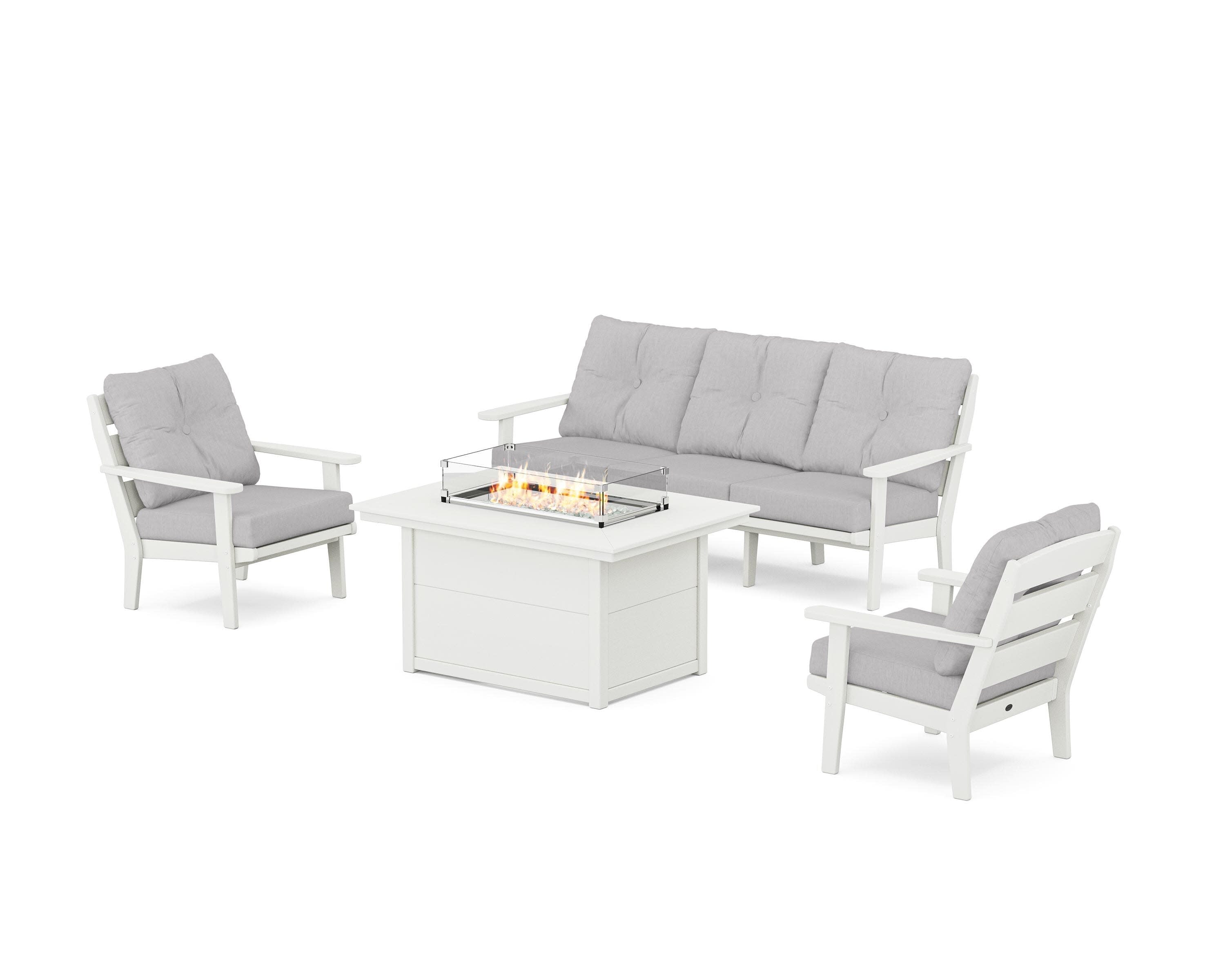 Lakeside Deep Seating Fire Pit Table Set in Vintage White / Granite
