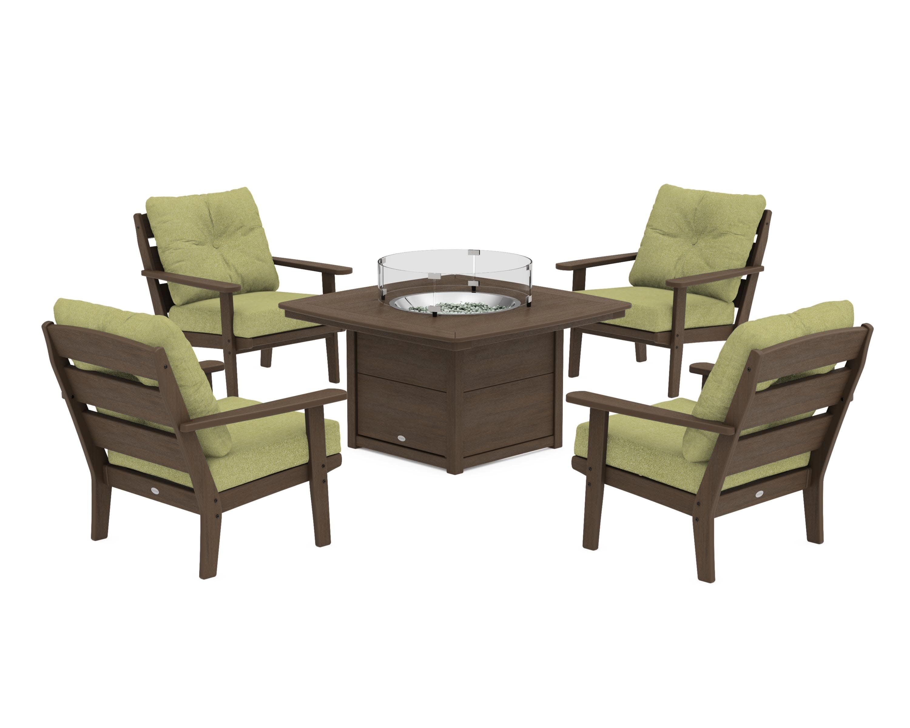 Lakeside 5-Piece Deep Seating Set with Nautical Fire Pit Table in Kona / Chartreuse Boucle