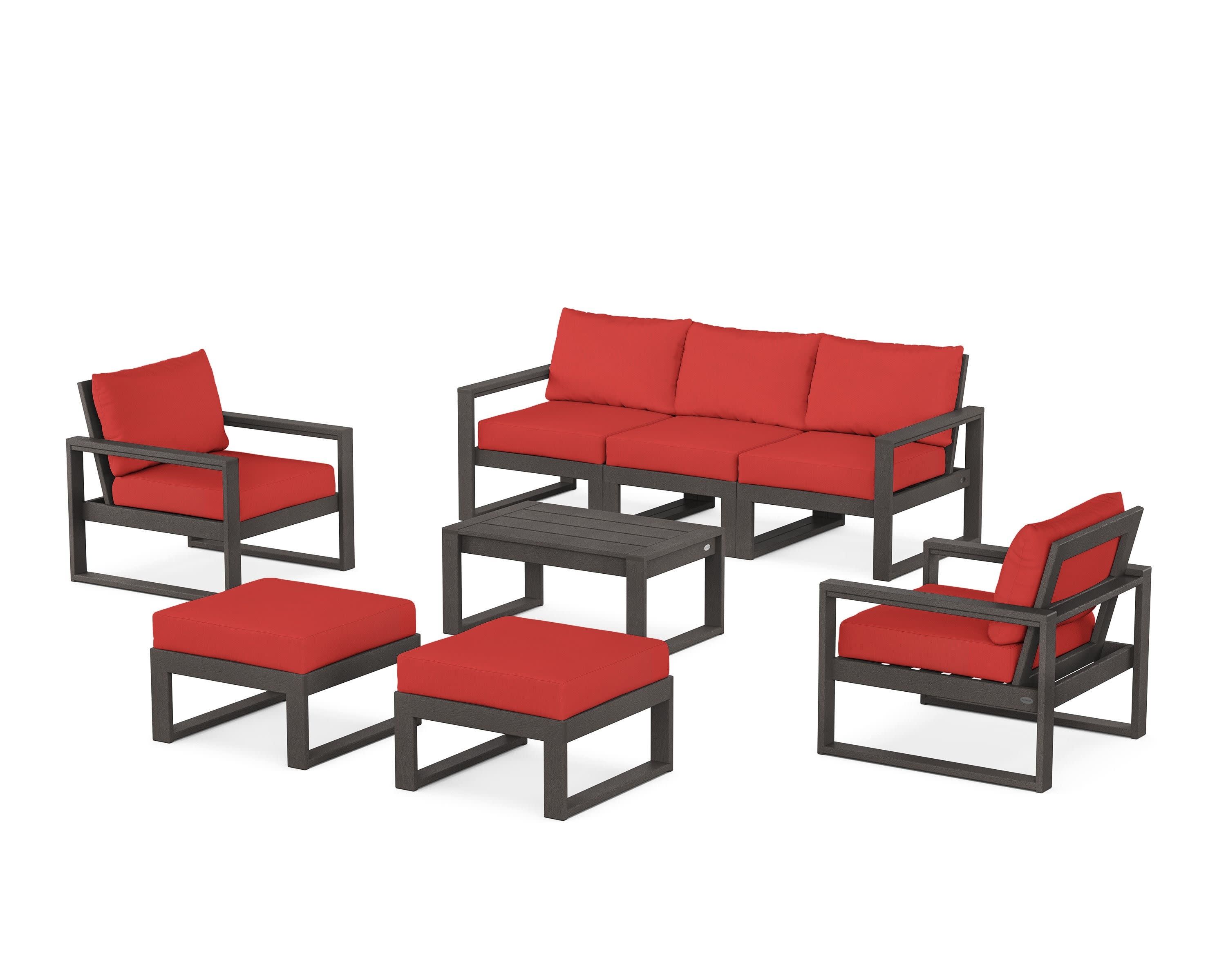 EDGE Sectional 8-Piece Lounge Sofa Set in Vintage Coffee / Crimson Linen