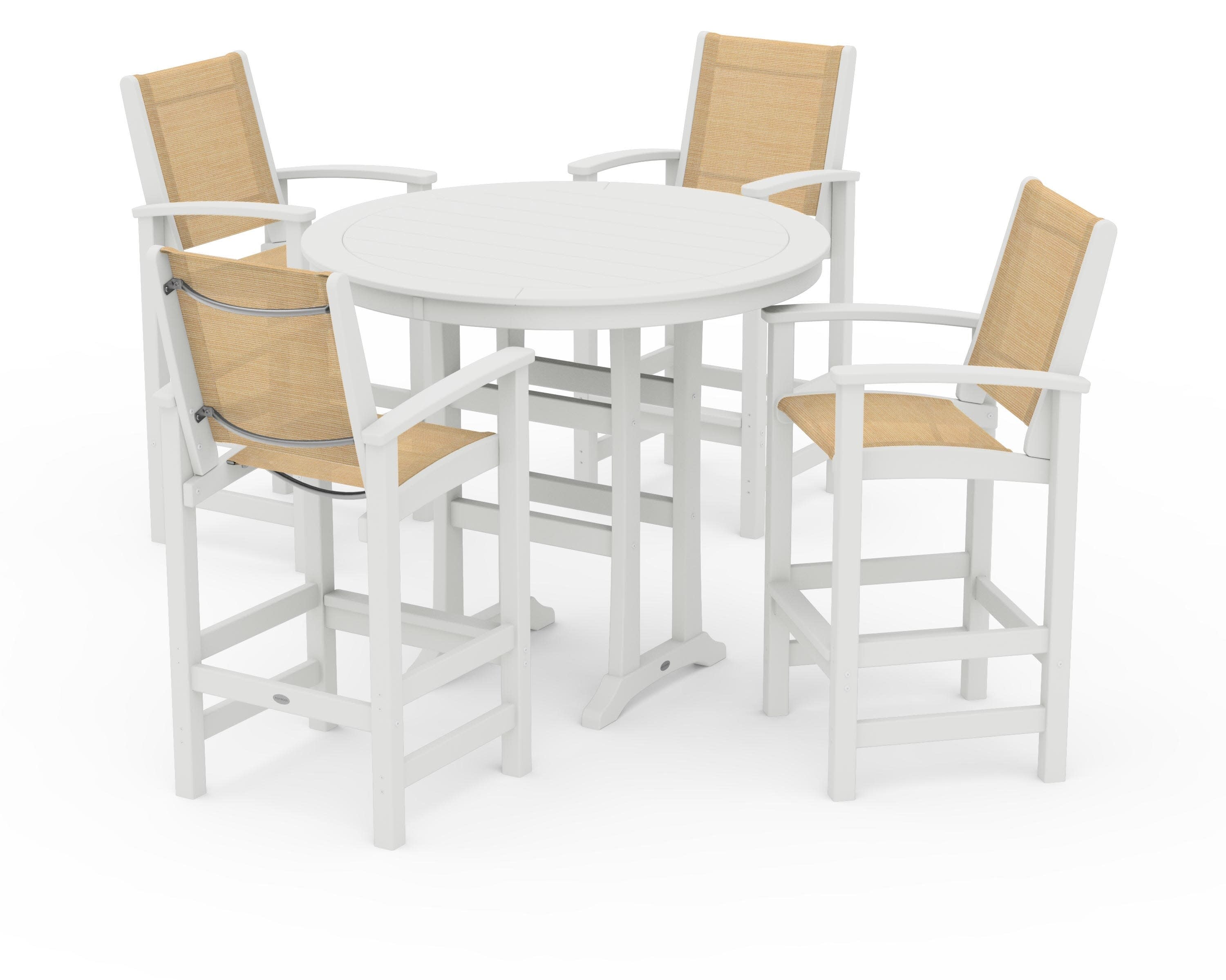 Coastal 5-Piece Nautical Trestle Bar Set in Vintage White / Dupioni Apricot Sling