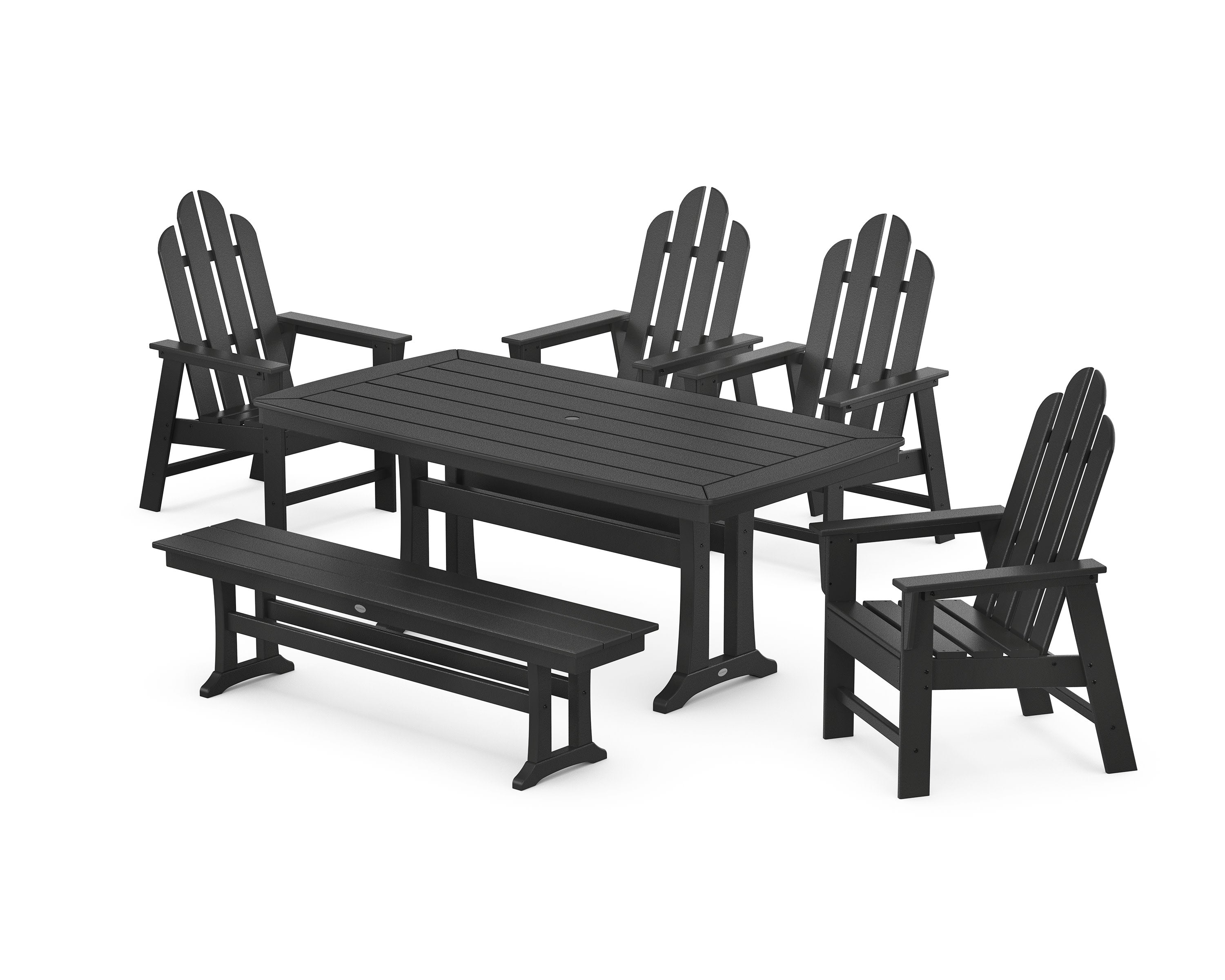 Long Island 6-Piece Dining Set with Trestle Legs and Bench in Black