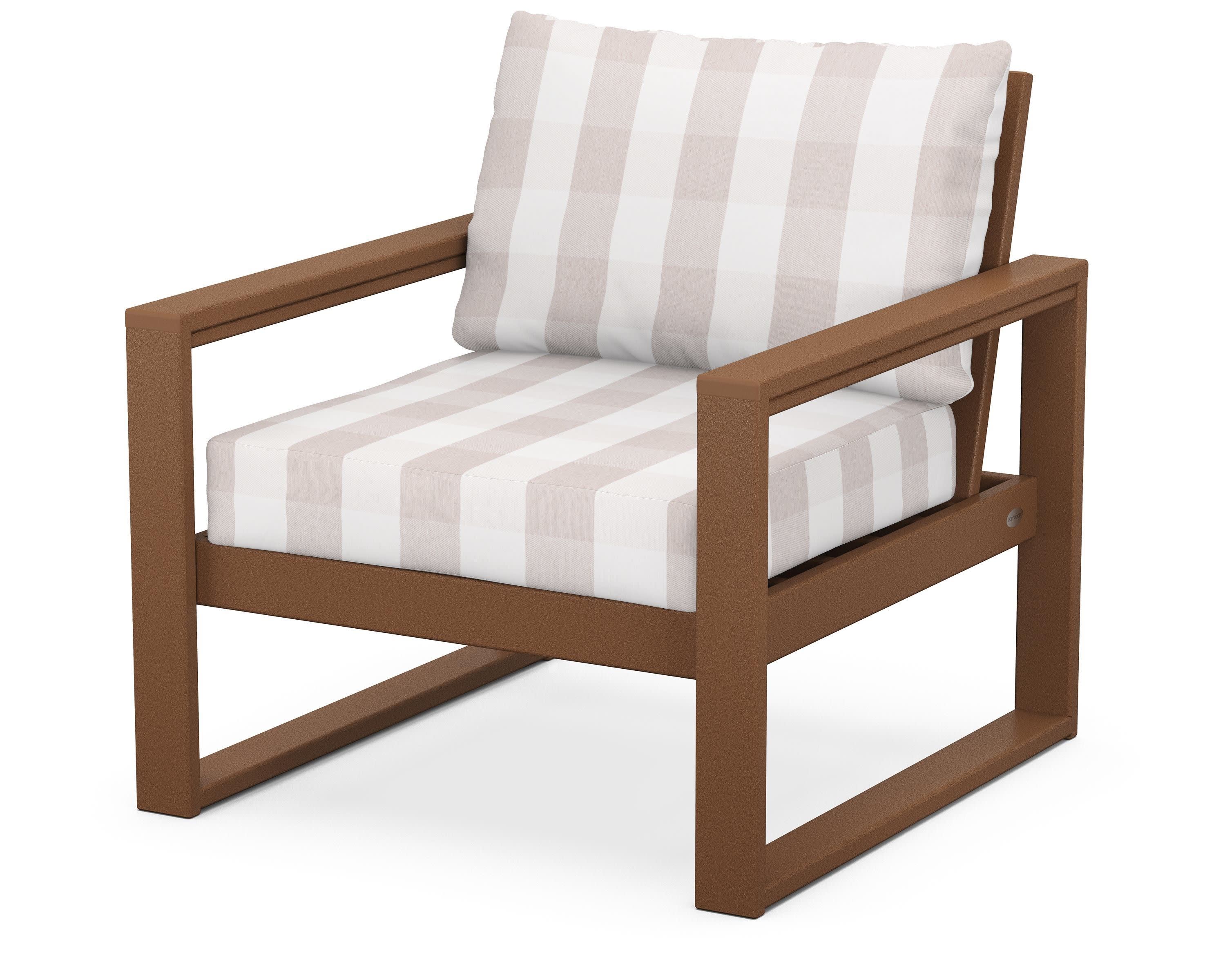 EDGE Club Chair in Teak / Buffalo Plaid Dune Burlap