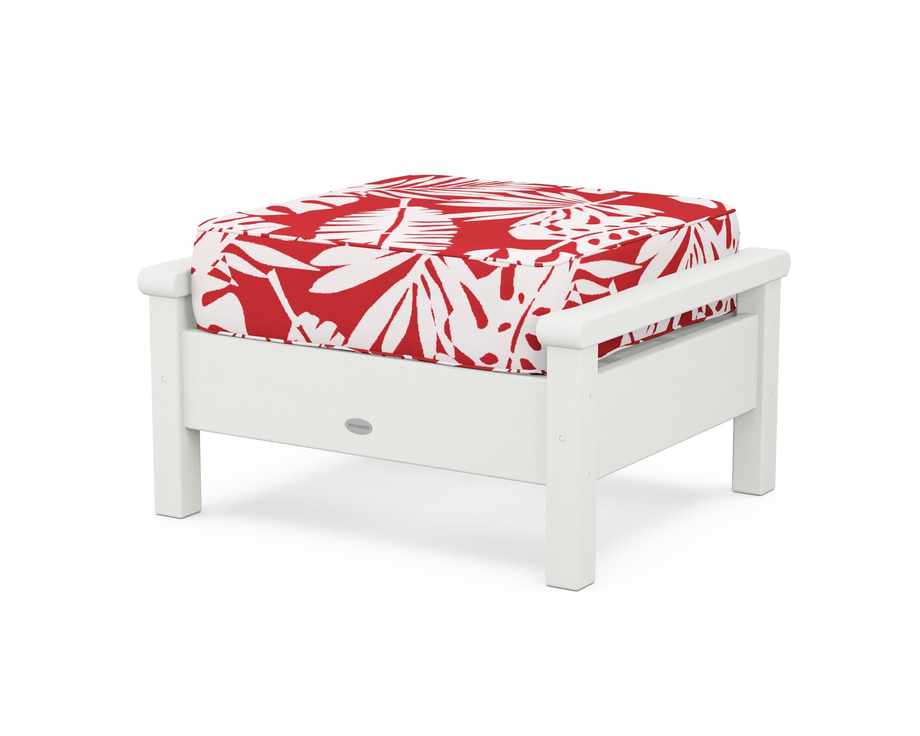 Harbour Deep Seating Ottoman in Vintage White / Leaf Crimson