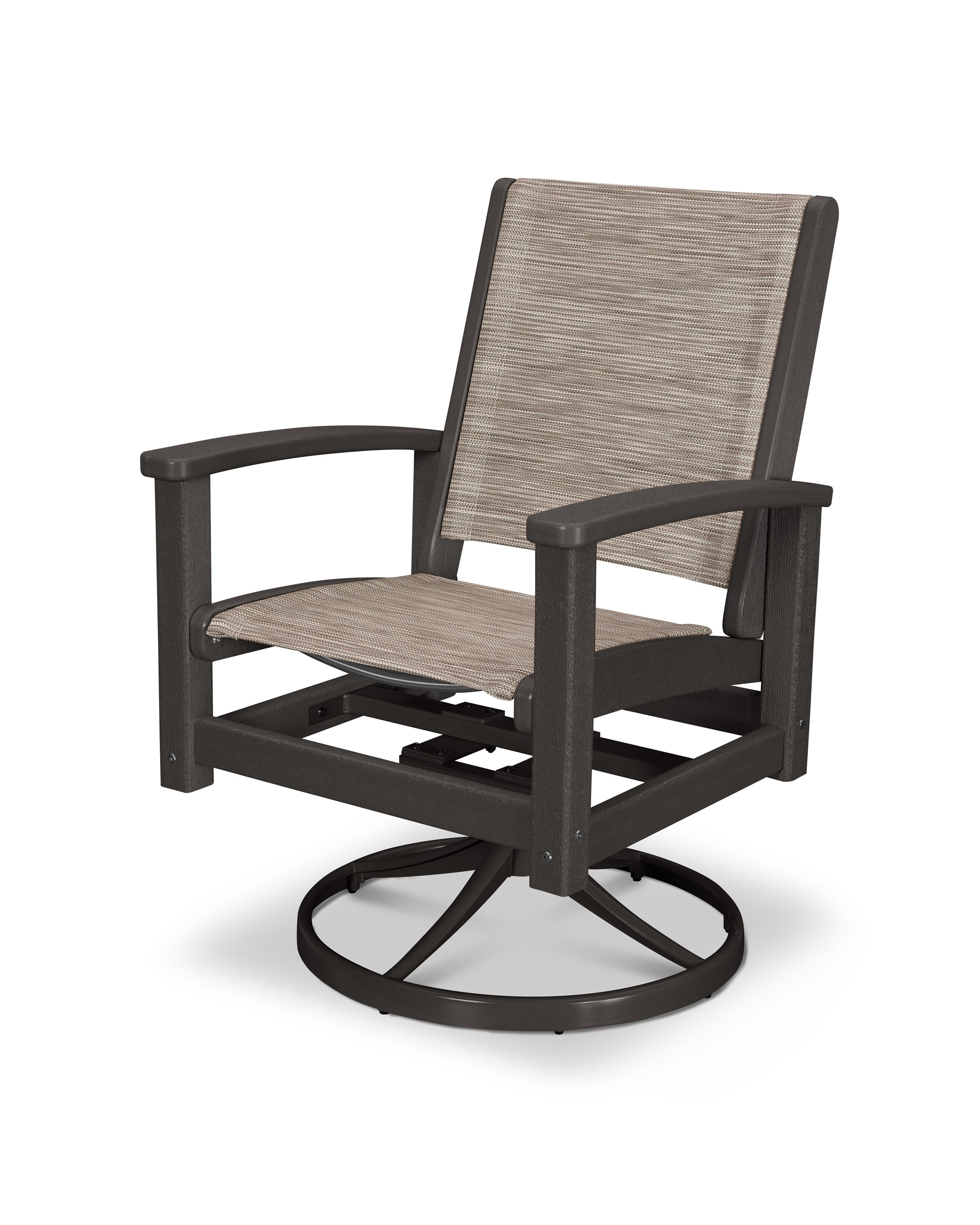 Coastal Swivel Rocker in Satin Bronze / Vintage Coffee / Onyx Sling