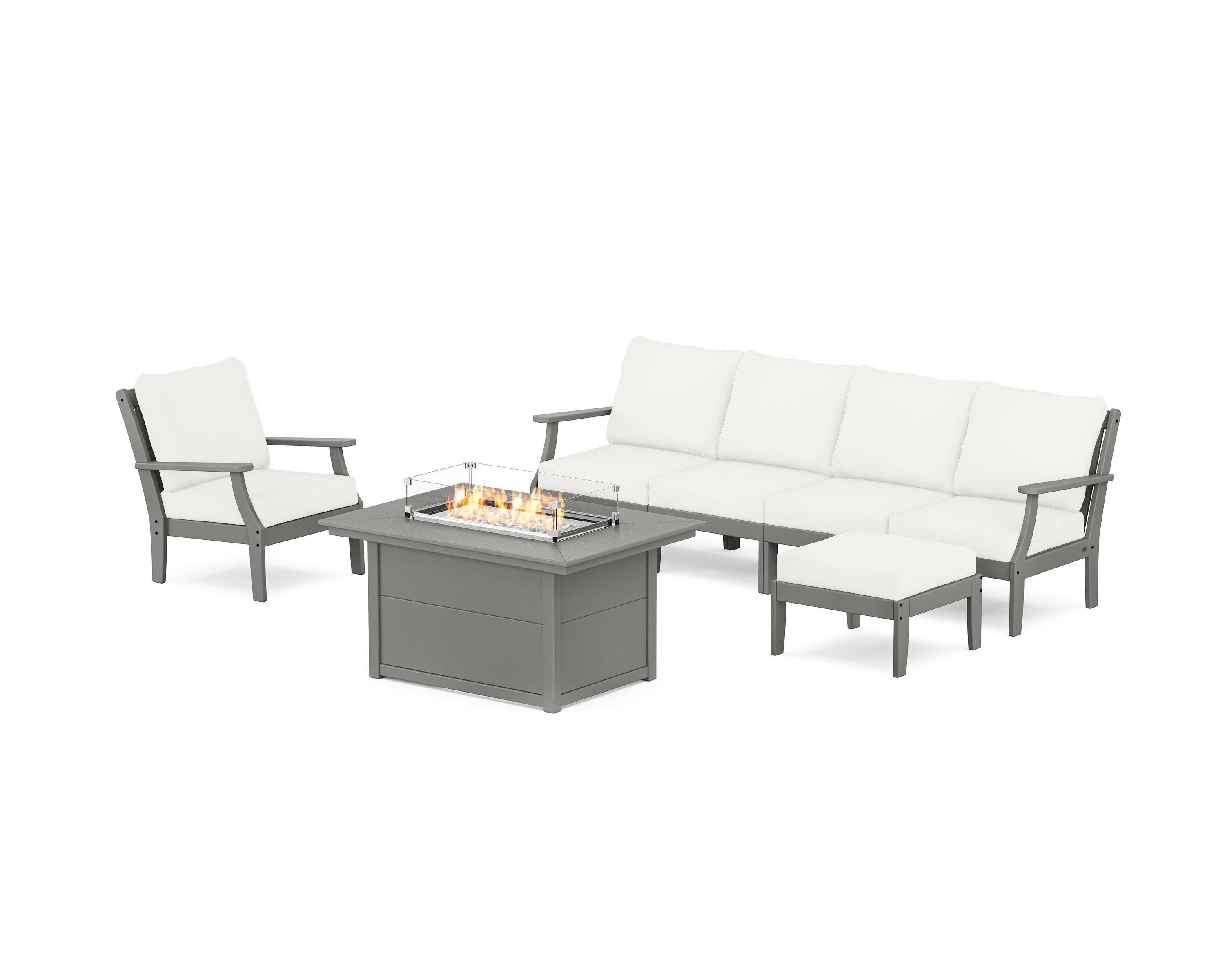 Braxton Sectional Lounge and Fire Pit Set in Slate Grey / Natural Linen