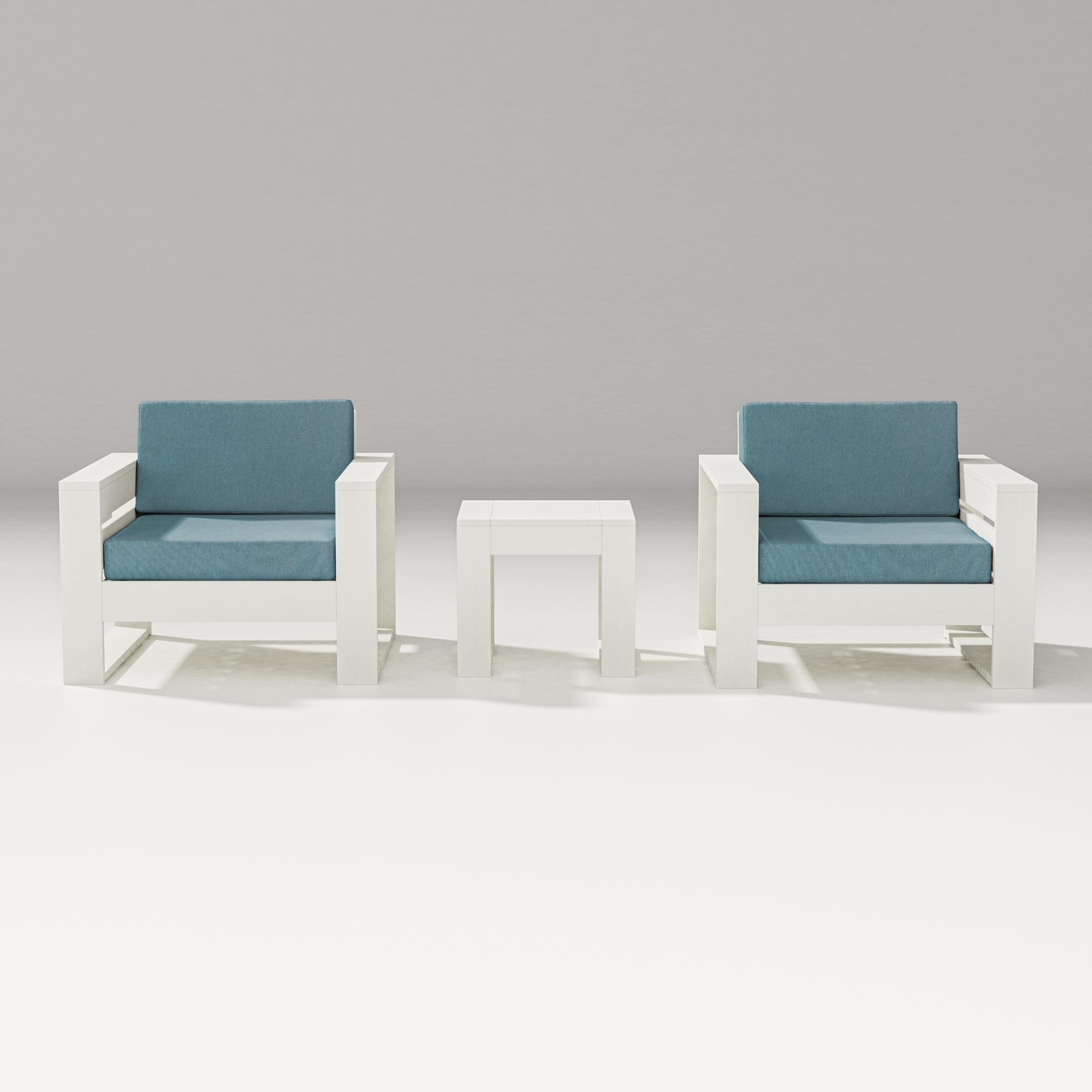 Latitude 3-Piece Lounge Chair Set in Vintage White / Ocean Teal