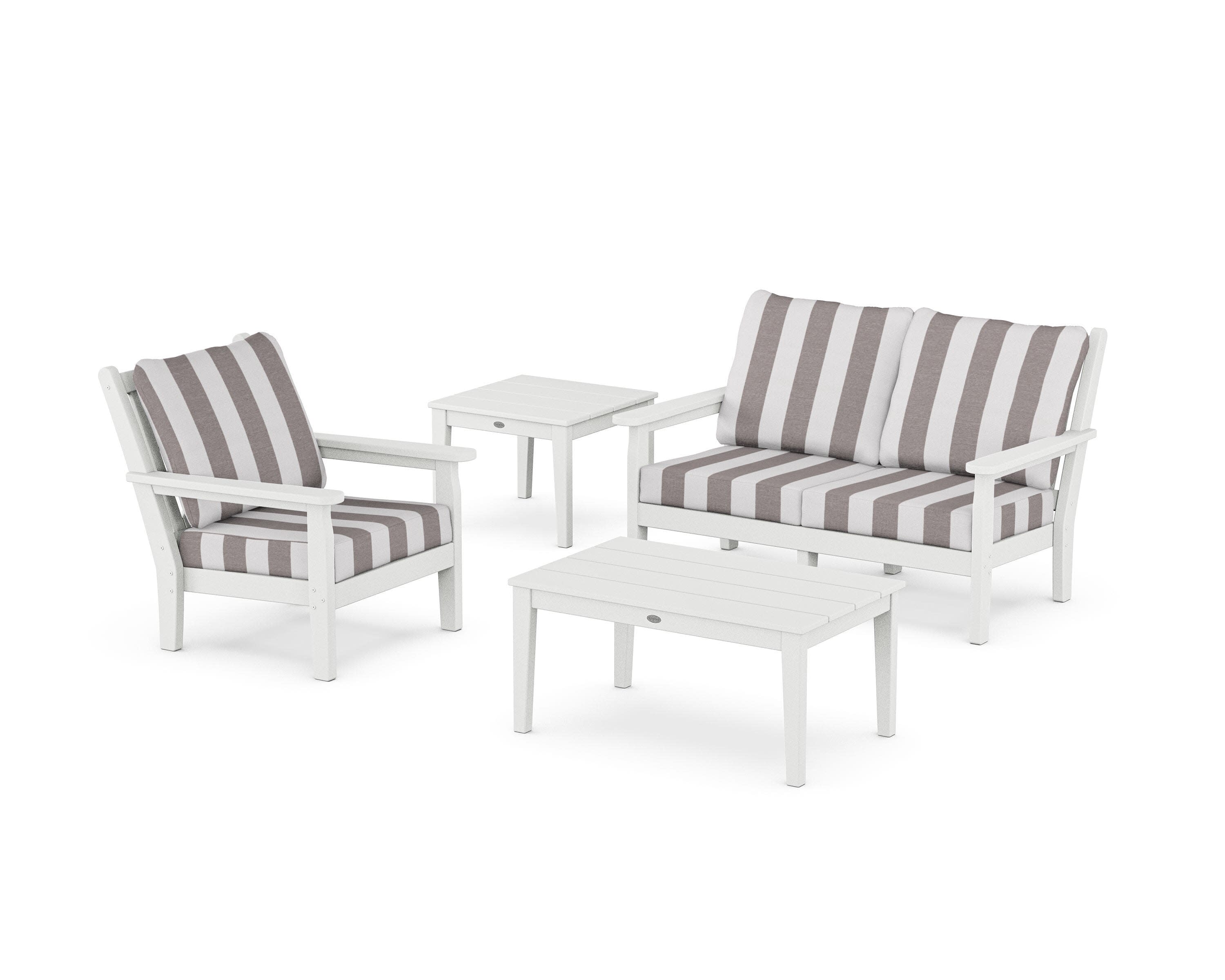 Chippendale 4-Piece Deep Seating Set in White / Cabana Stripe Grey Mist
