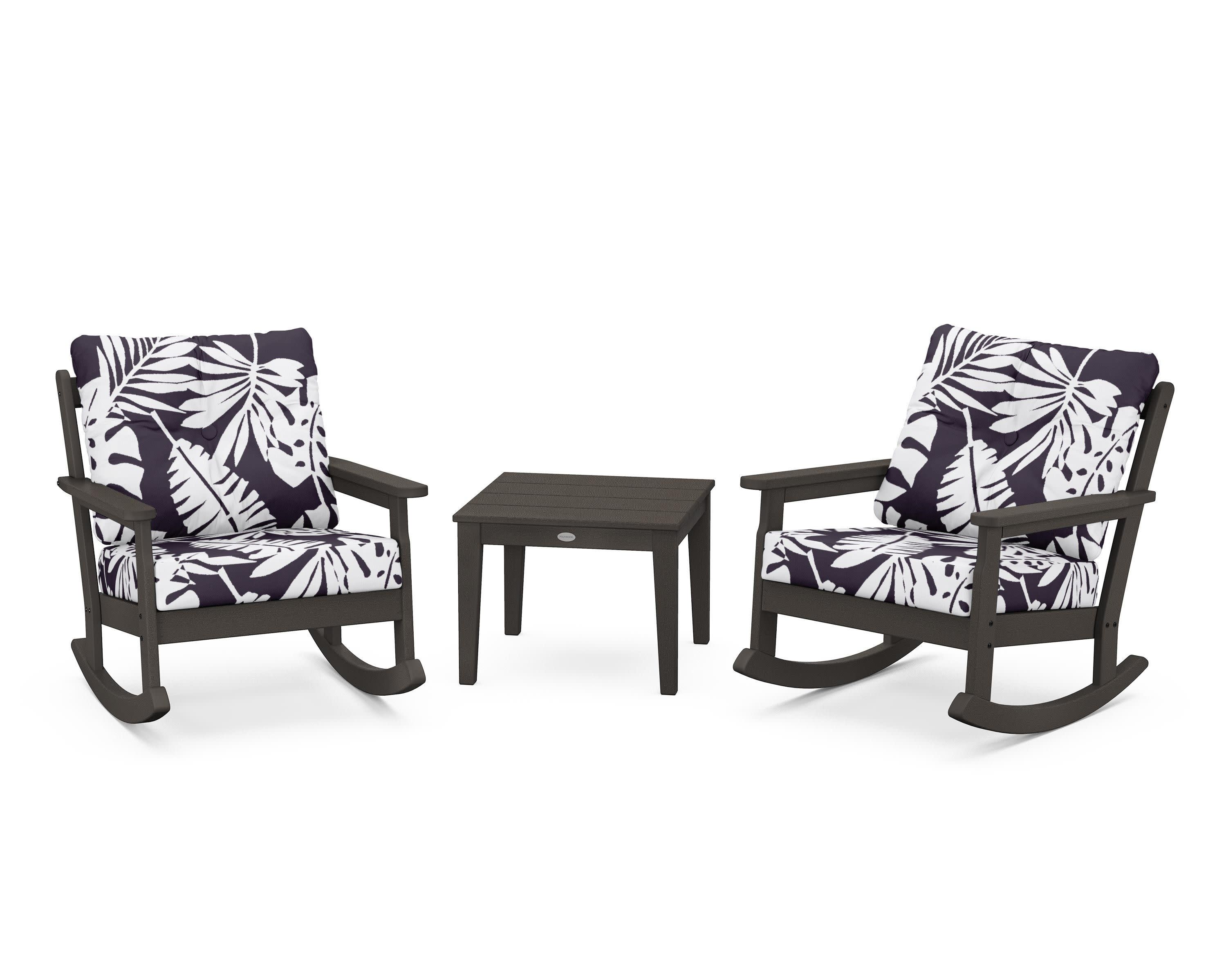 Vineyard 3-Piece Deep Seating Rocker Set in Vintage Coffee / Leaf Navy