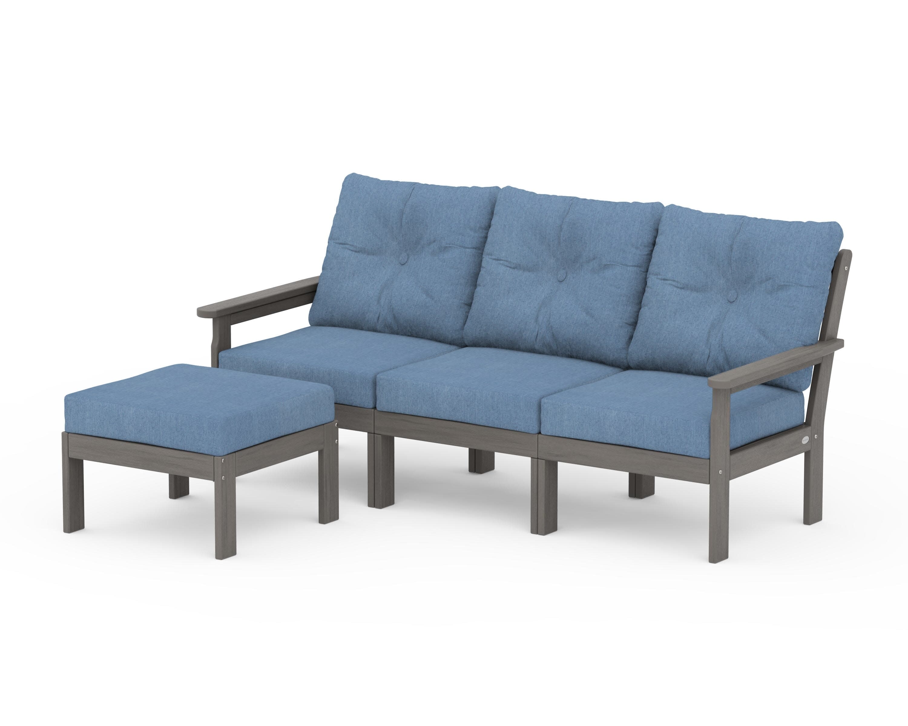 Vineyard 4-Piece Sectional with Ottoman in Driftwood / Sky Blue