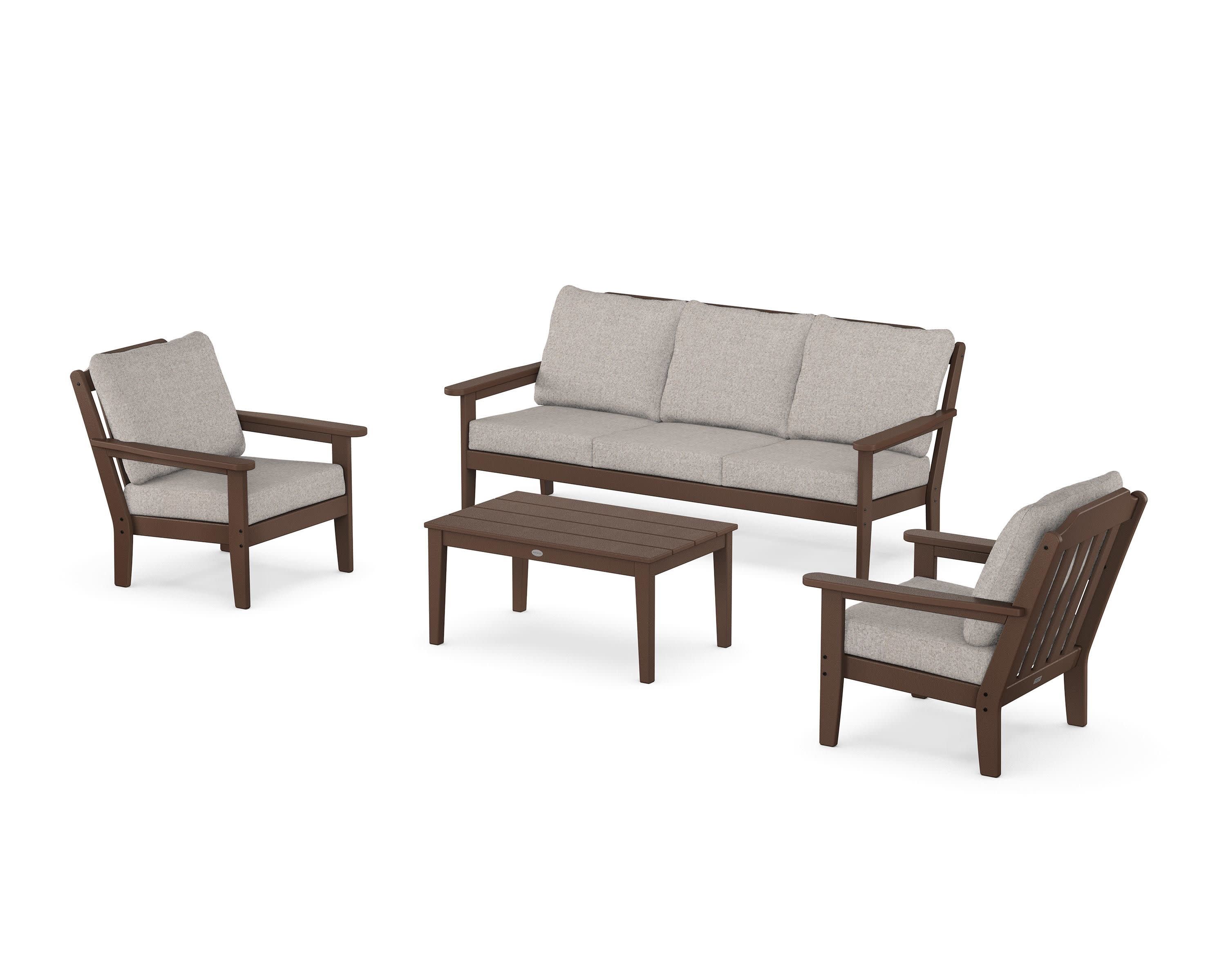 Cottage 4-Piece Deep Seating Set with Sofa in Mahogany / Weathered Tweed