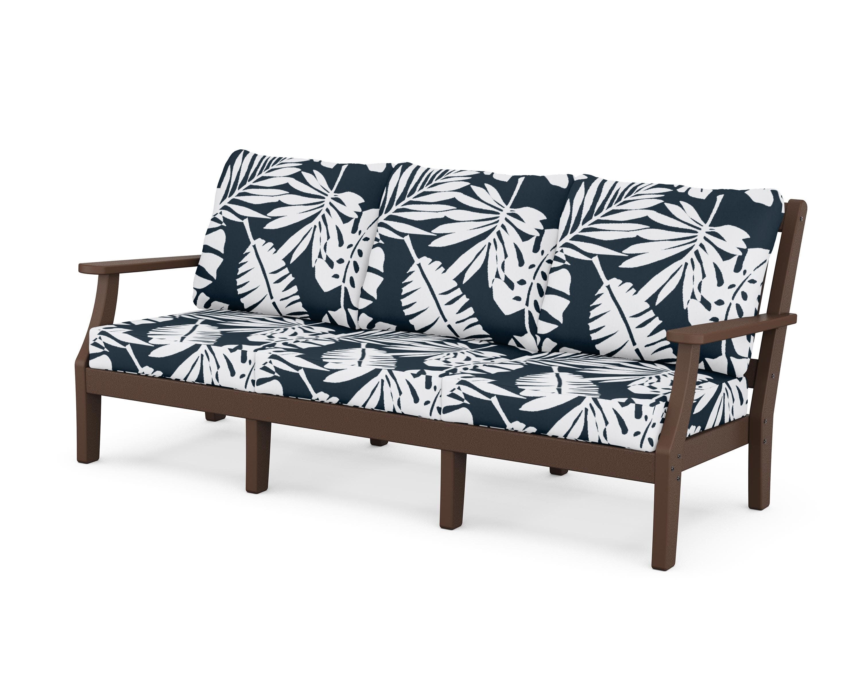 Chinoiserie Deep Seating Sofa in Mahogany / Leaf Marine Indigo