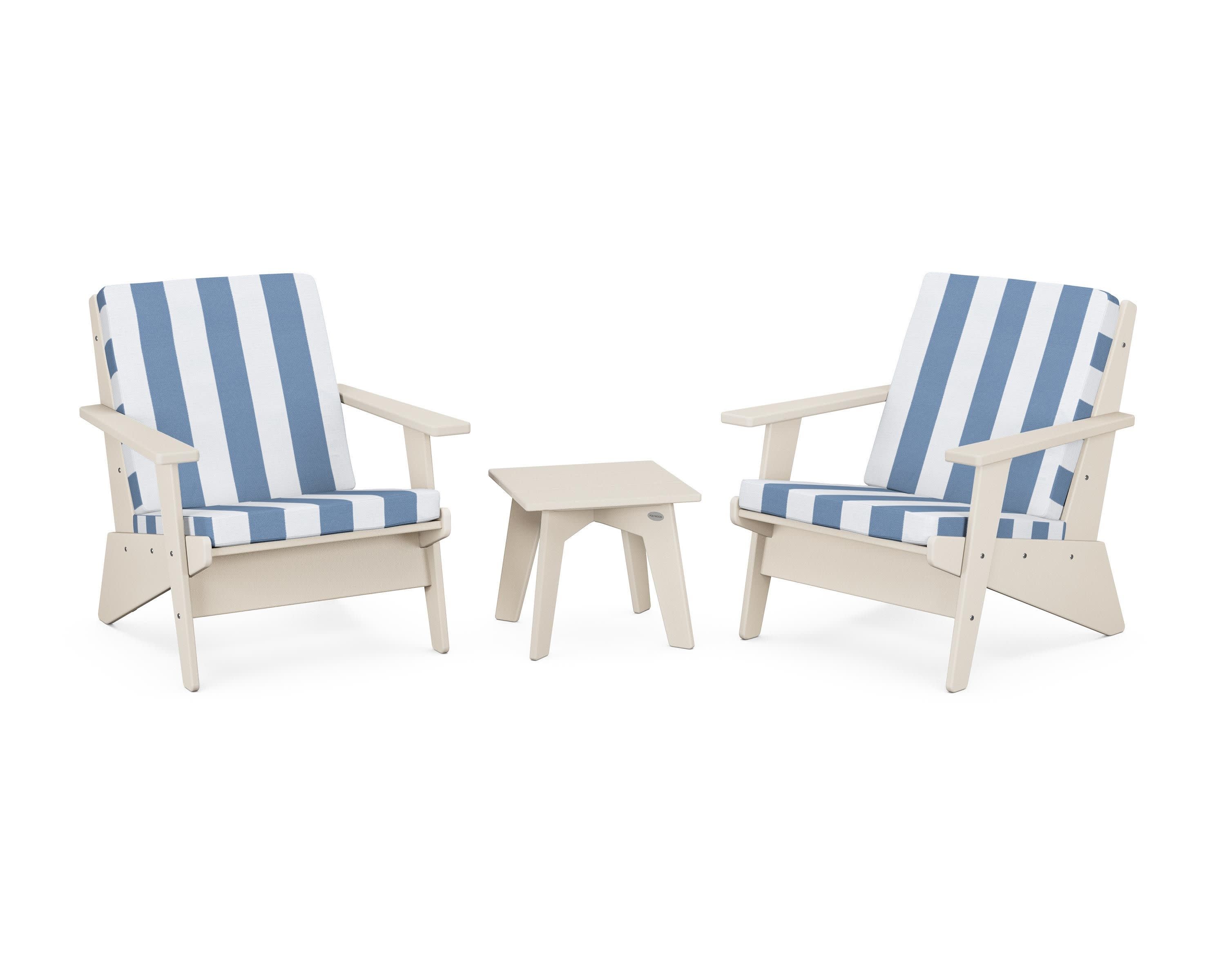 Riviera Modern Lounge 3-Piece Set in Sand / Cabana Stripe Sky Blue