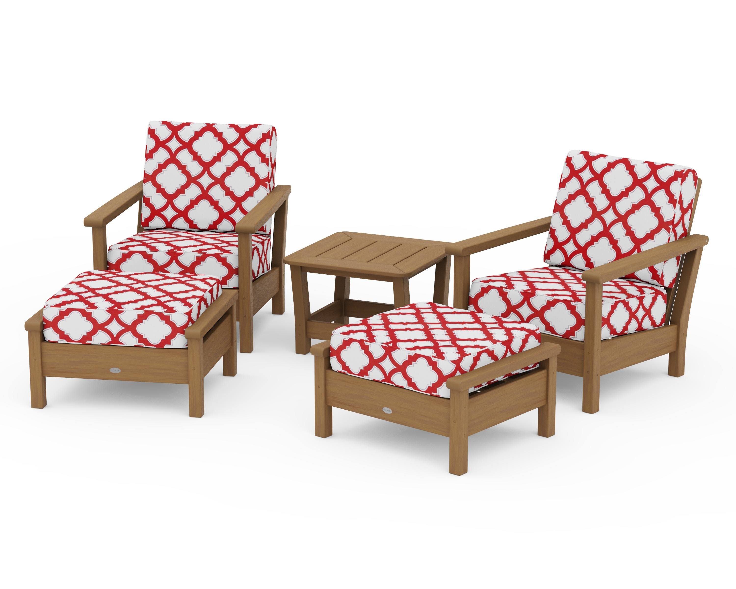 Harbour 5-Piece Deep Seating Chair Set in Natural / Trellis Crimson