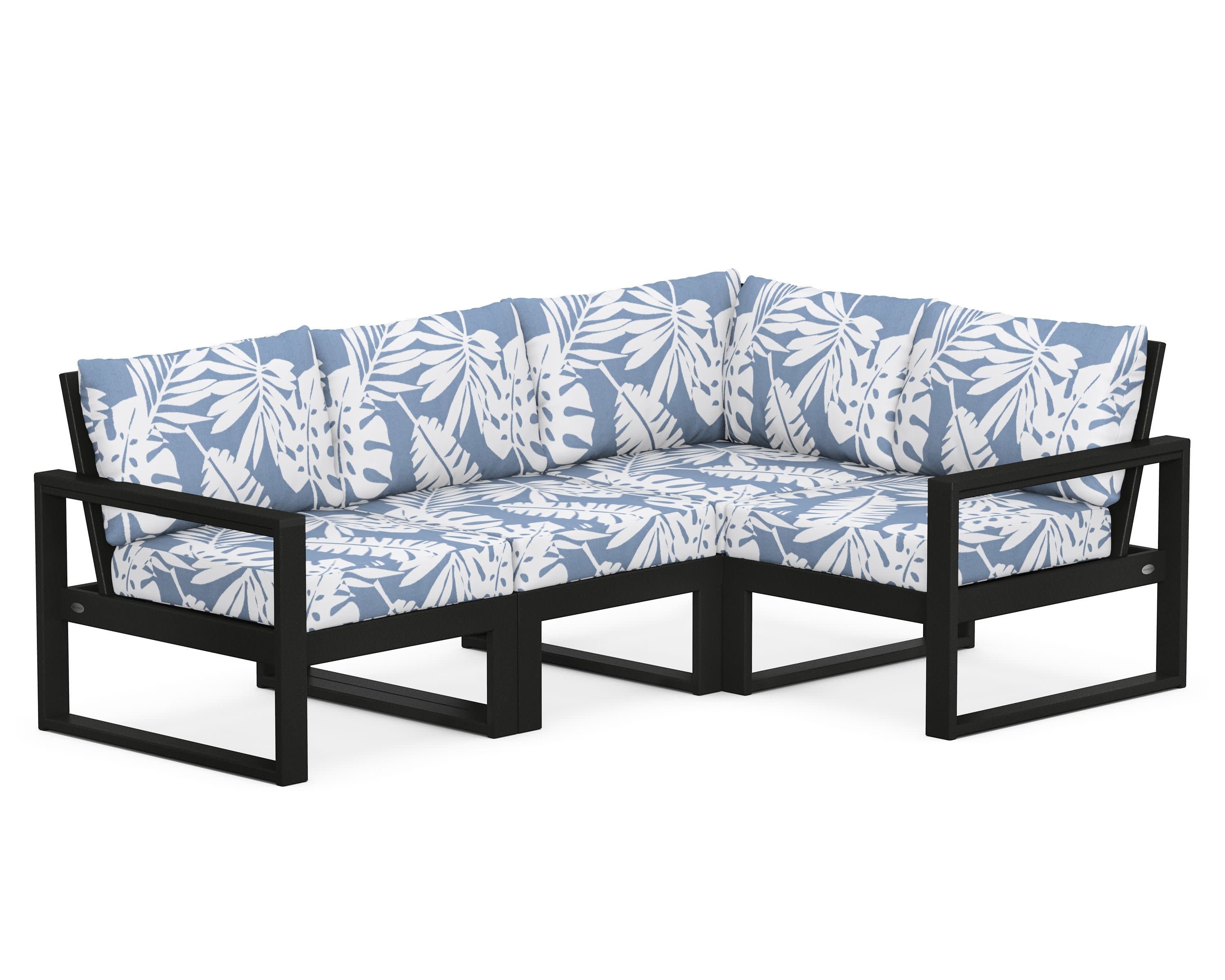 EDGE 4-Piece Modular Deep Seating Set in Black / Leaf Sky Blue