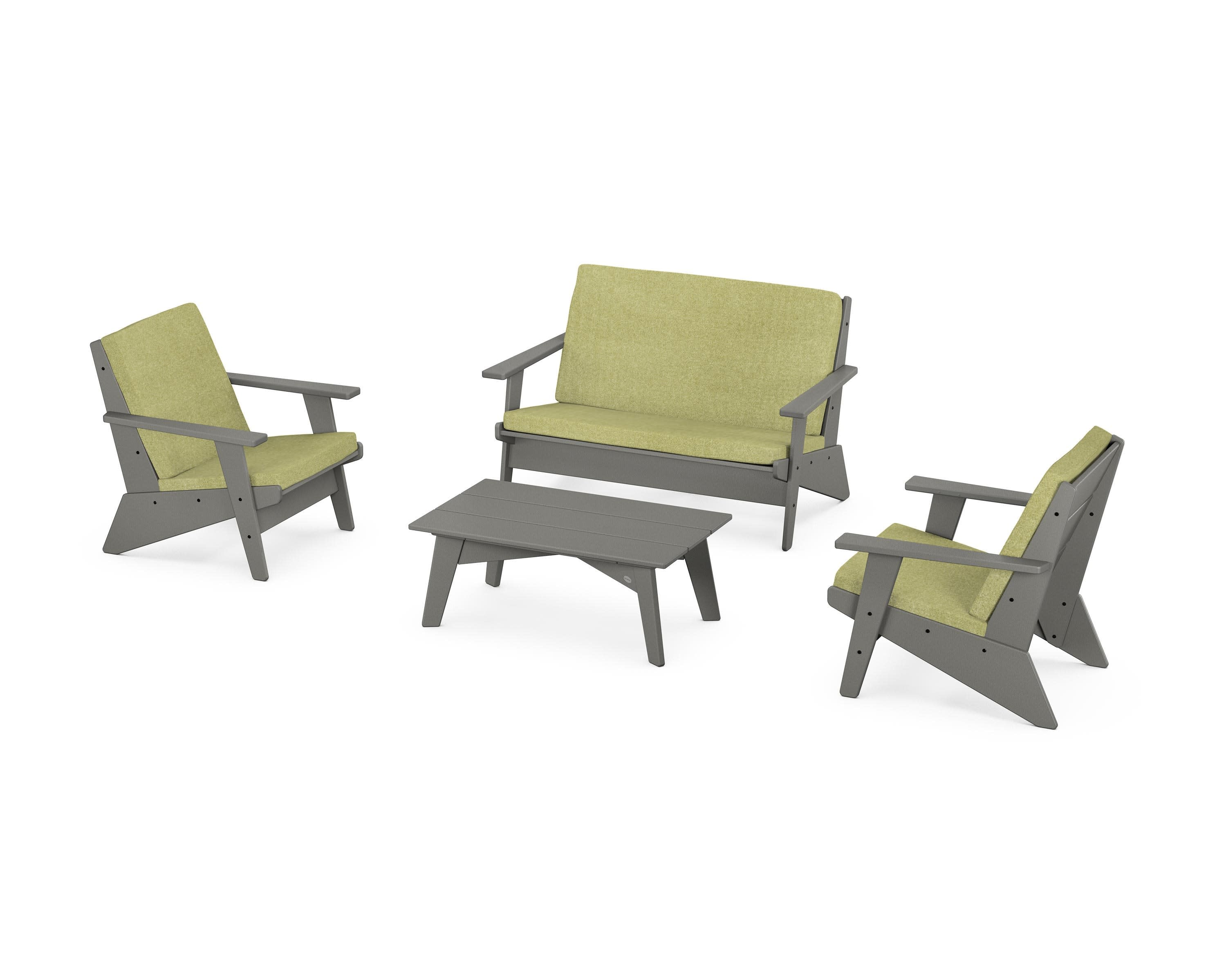 Riviera Modern Lounge 4-Piece Set in Slate Grey / Chartreuse Boucle