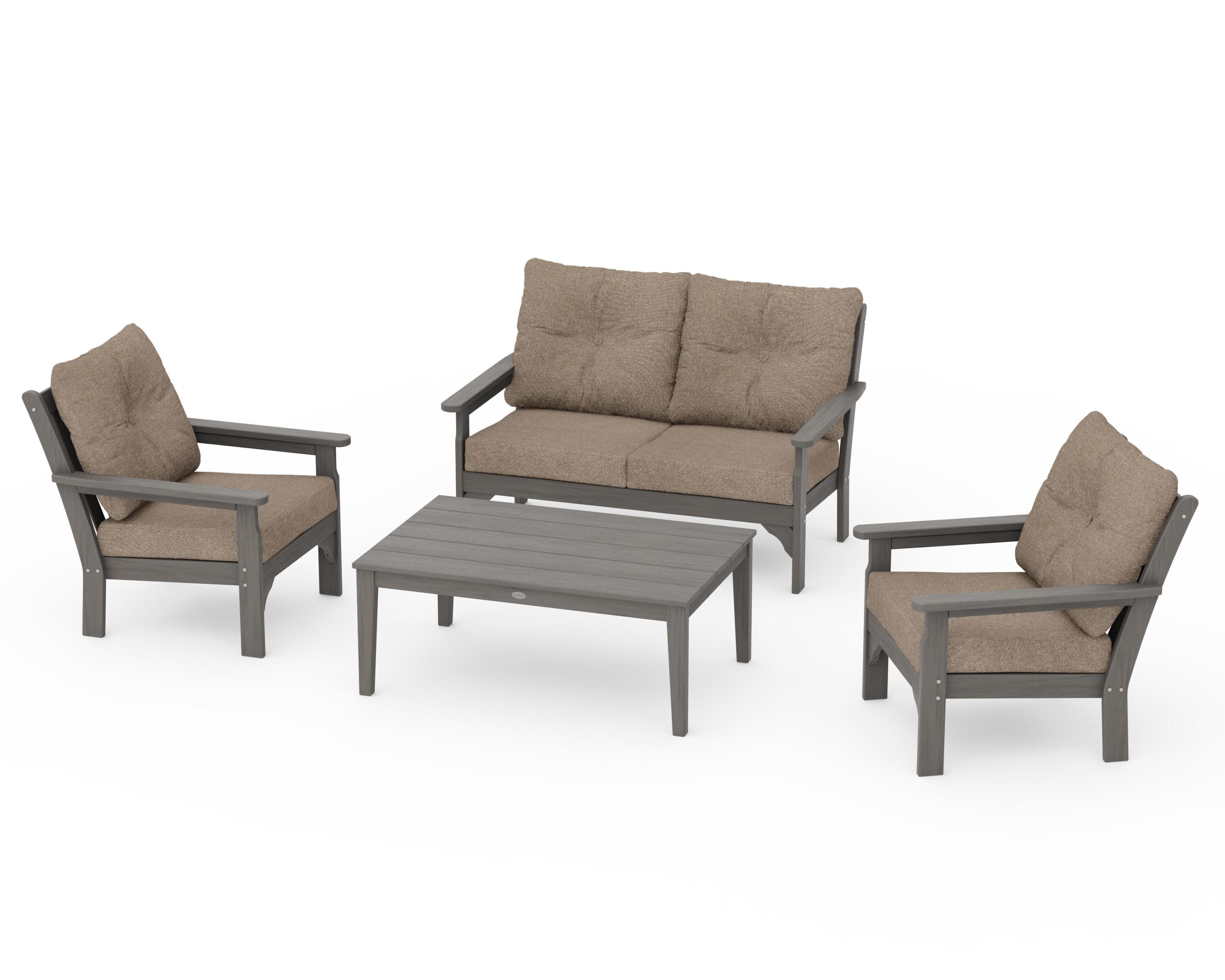 Vineyard 4-Piece Deep Seating Set in Driftwood / Spiced Burlap