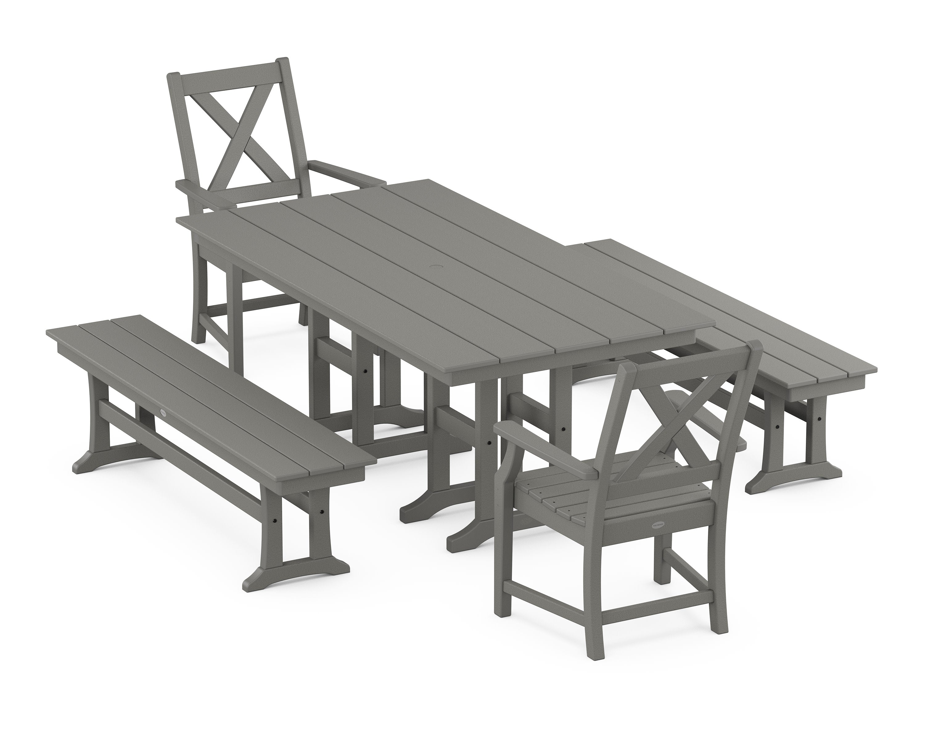 Braxton 5-Piece Farmhouse Dining Set with Benches in Slate Grey