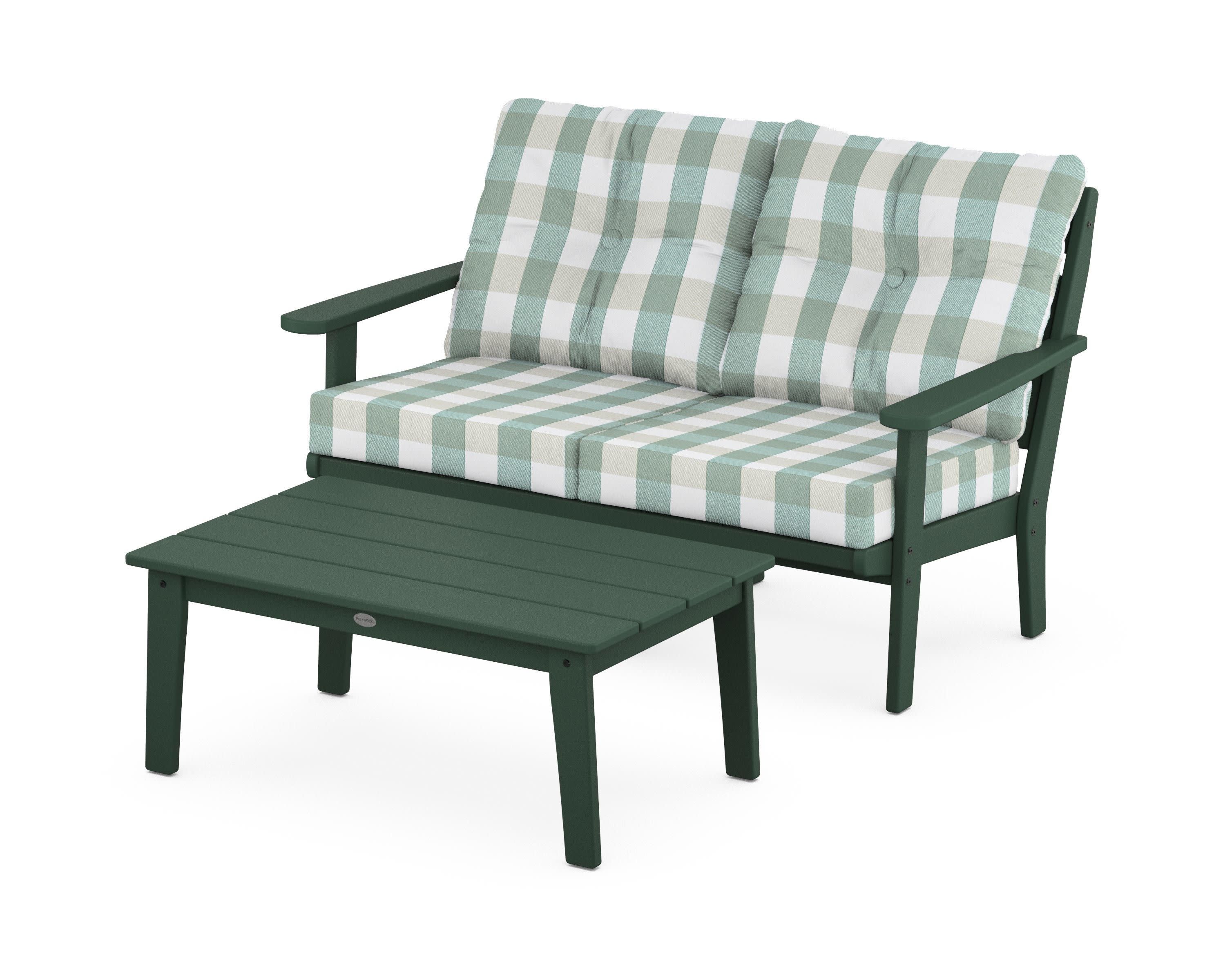 Lakeside 2-Piece Lounge Loveseat Set in Green / Buffalo Plaid Glacier Spa