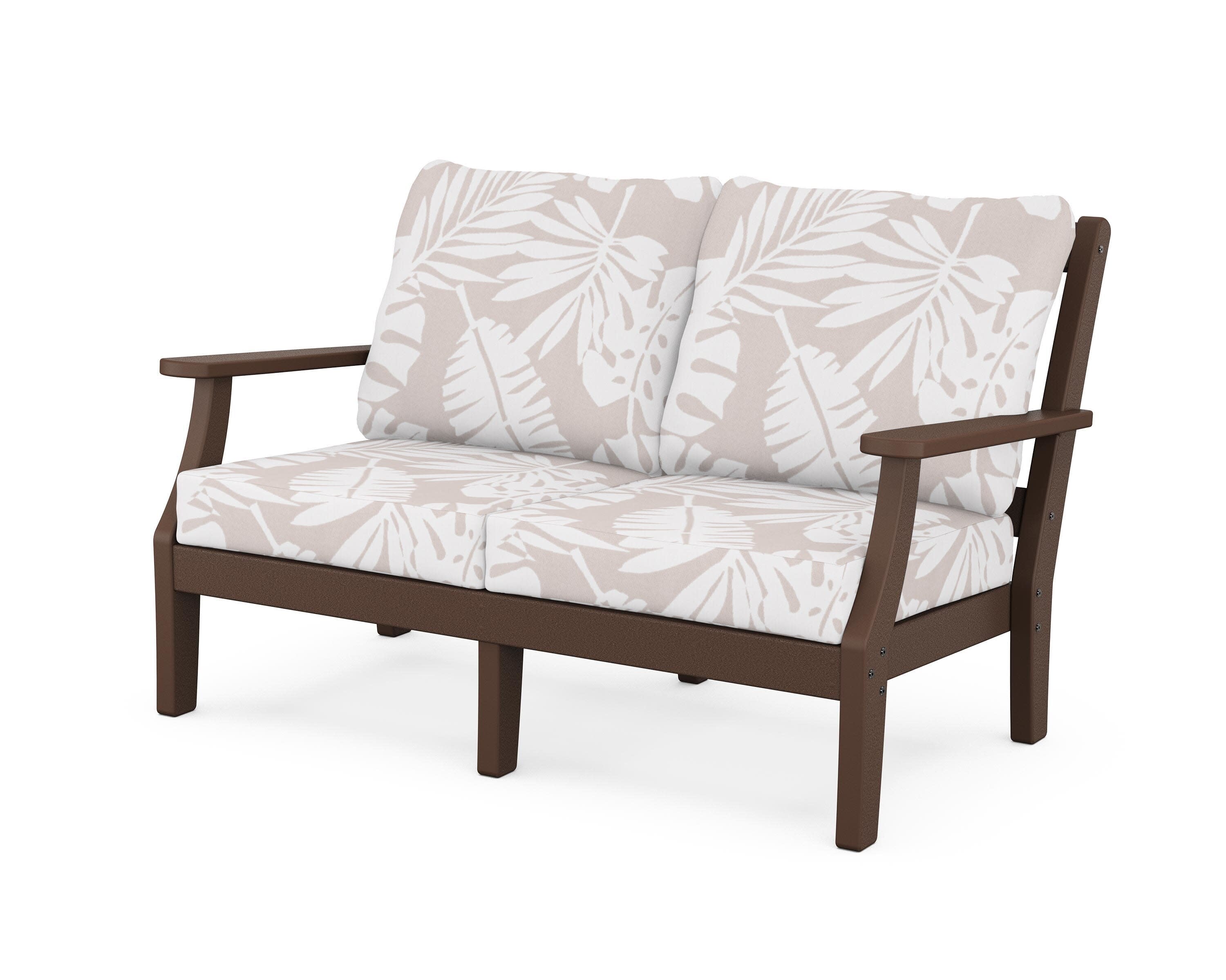 Chinoiserie Deep Seating Loveseat in Mahogany / Leaf Dune Burlap