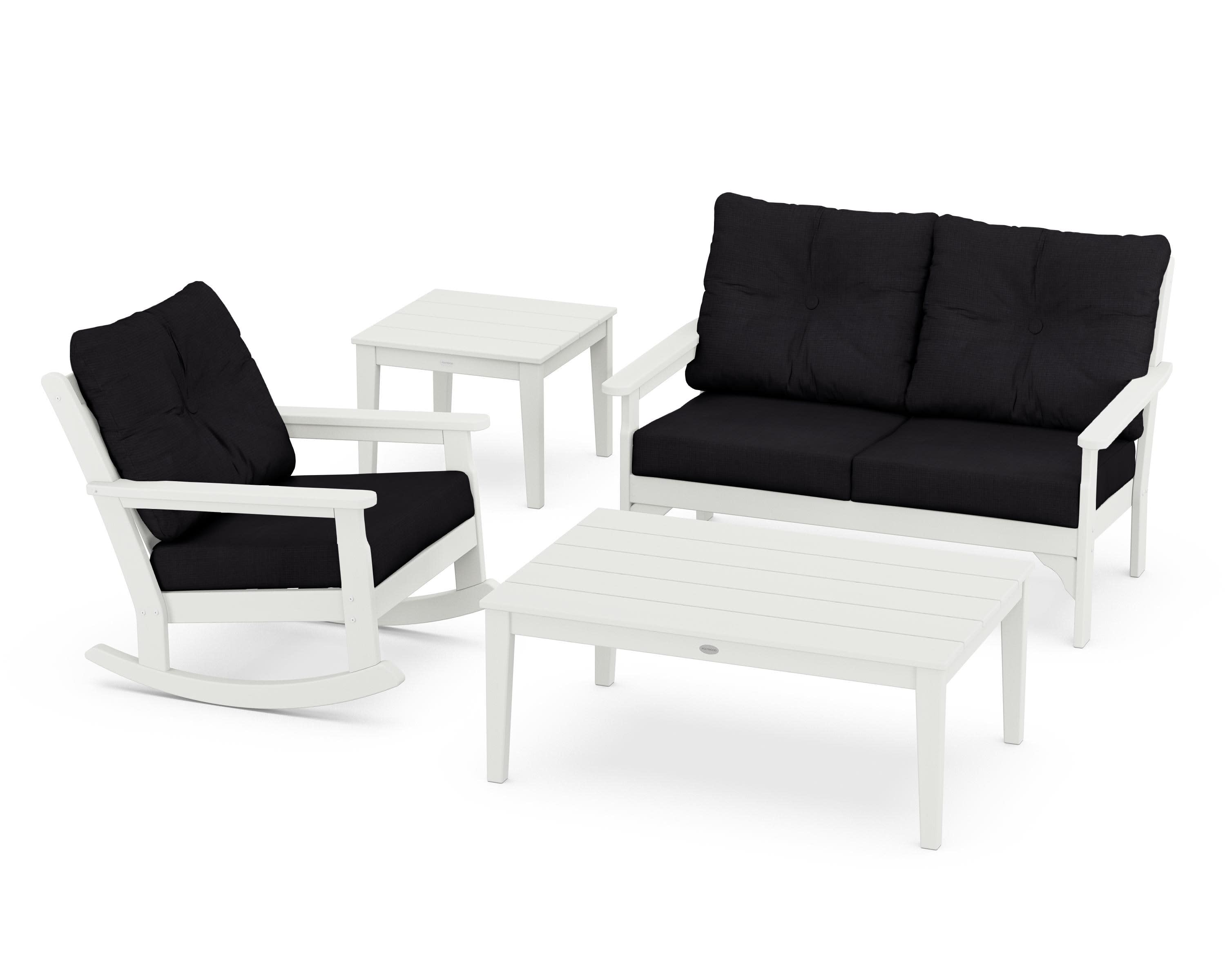 Vineyard 4-Piece Deep Seating Rocker Set in Vintage White / Midnight Linen