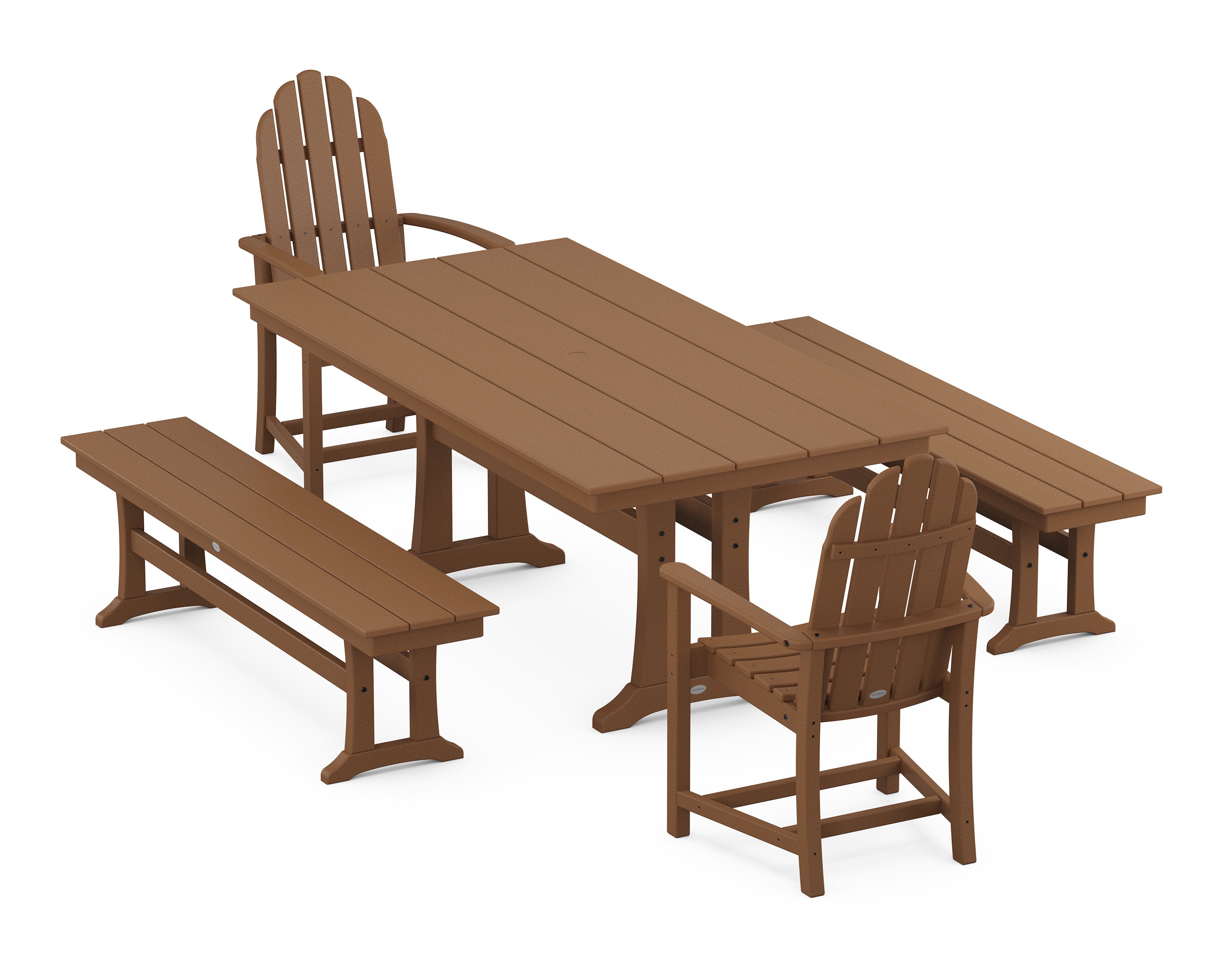 Classic Adirondack 5-Piece Farmhouse Dining Set With Trestle Legs in Teak