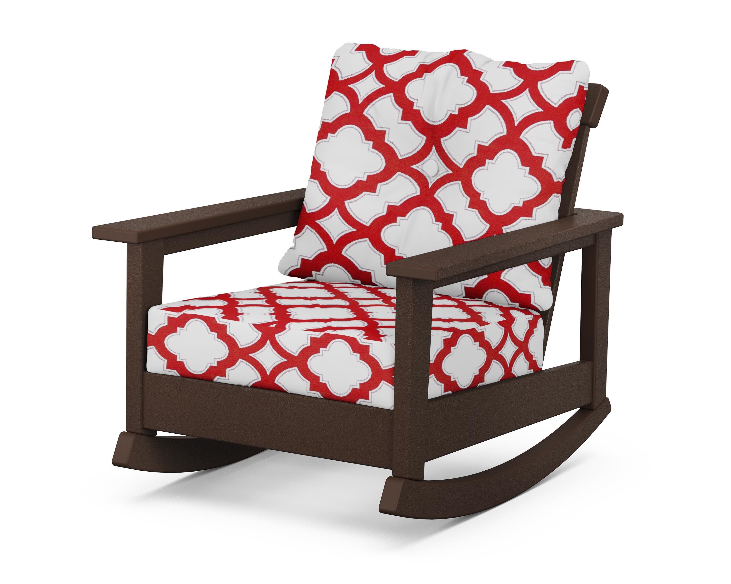 Prescott Deep Seating Rocking Chair in Mahogany / Trellis Crimson