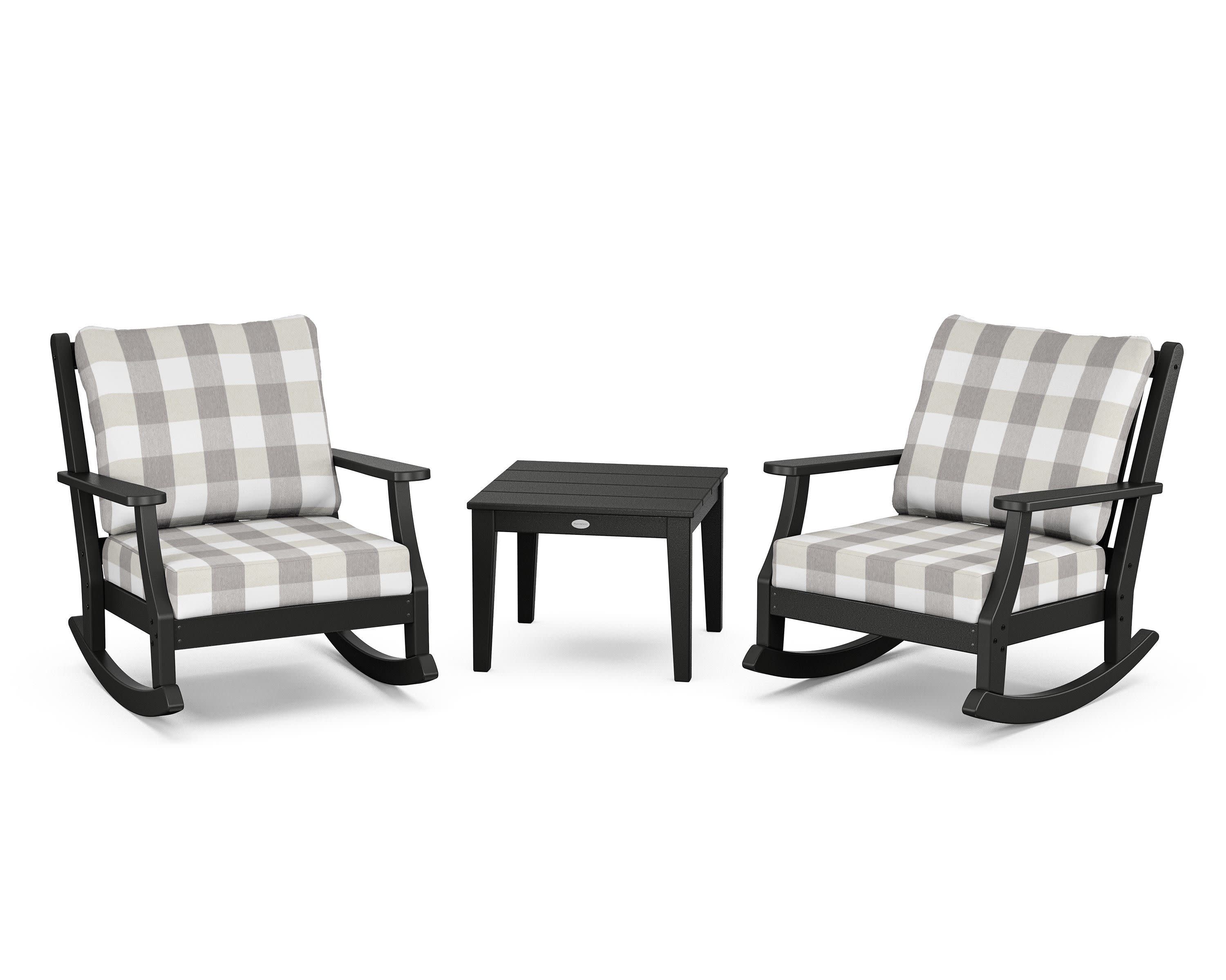 Wovendale 3-Piece Deep Seating Rocker Set in Black / Buffalo Plaid Grey Mist
