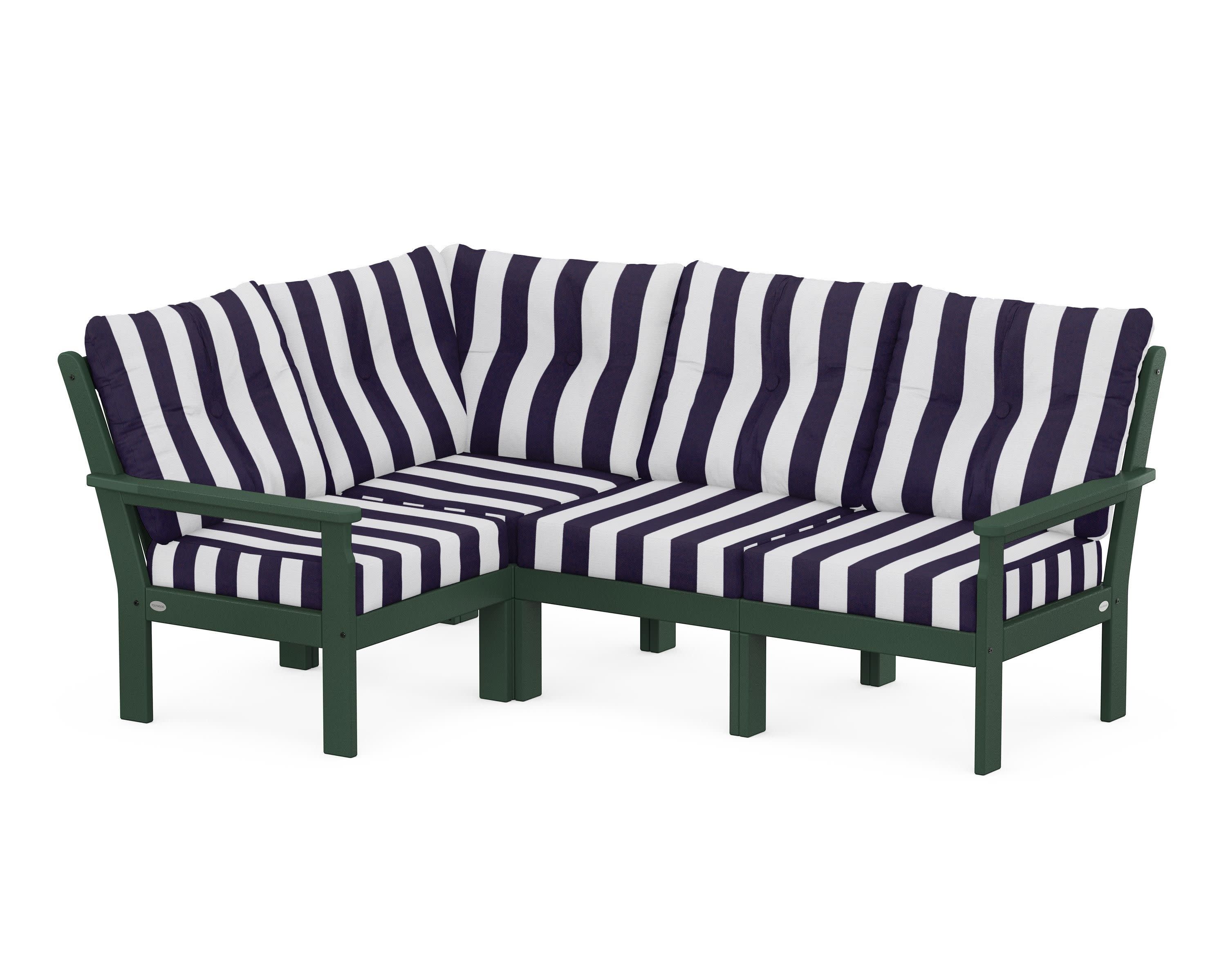 Vineyard 4-Piece Sectional in Green / Cabana Stripe Navy