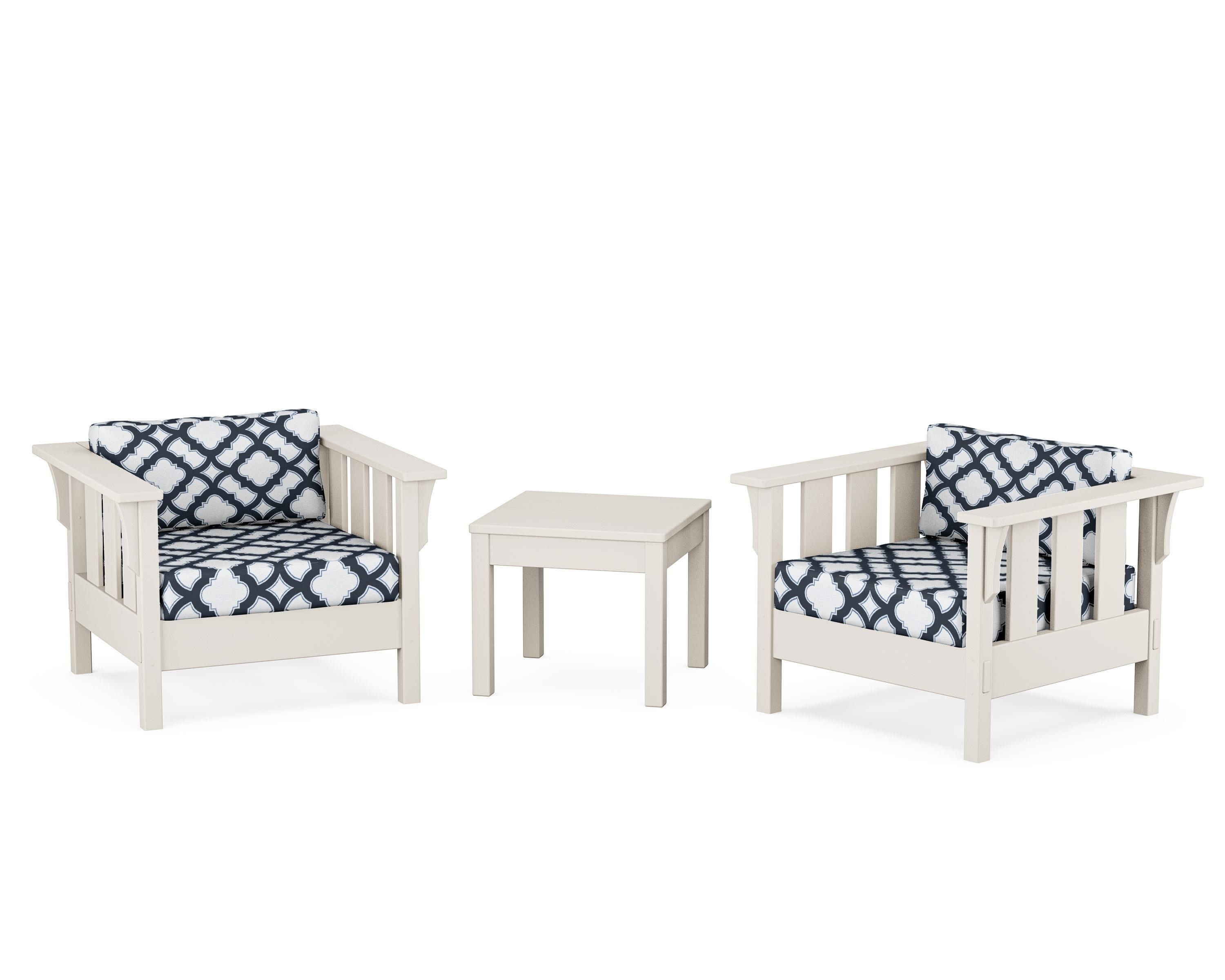 Acadia 3-Piece Deep Seating Set in Sand / Trellis Marine Indigo