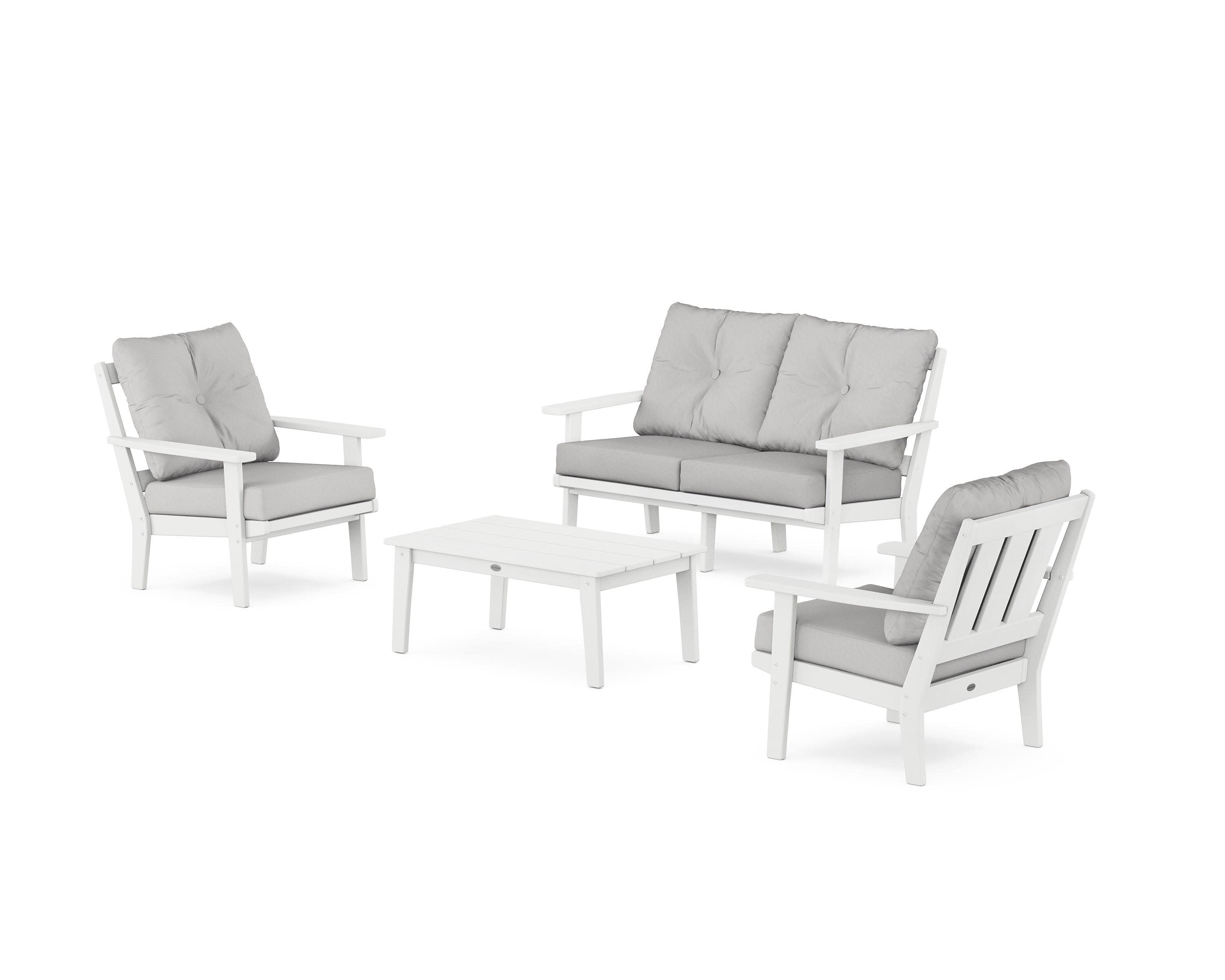 Oxford 4-Piece Deep Seating Set with Loveseat in White / Diamond in the Rough