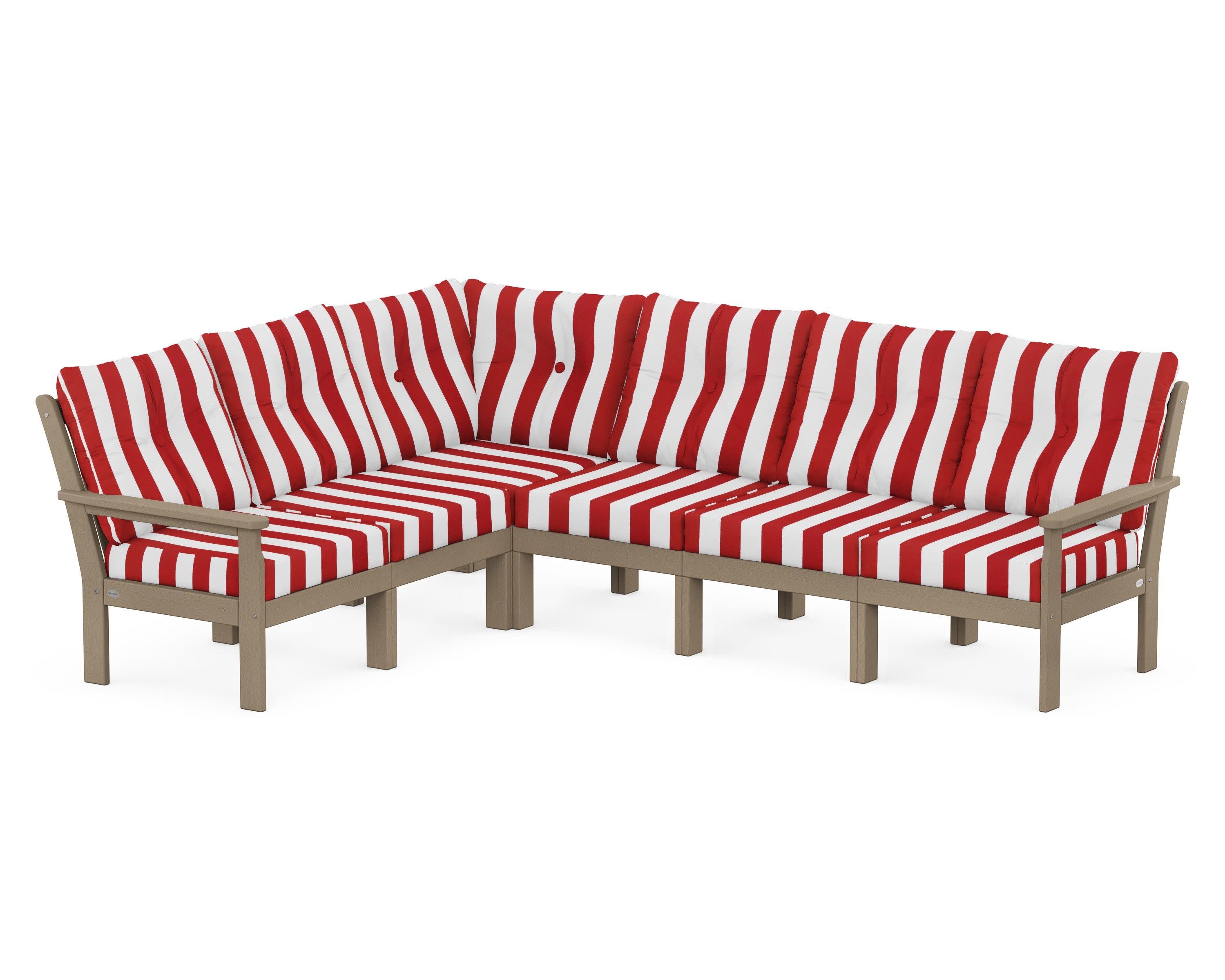 Vineyard 6-Piece Sectional in Vintage Sahara / Cabana Stripe Crimson